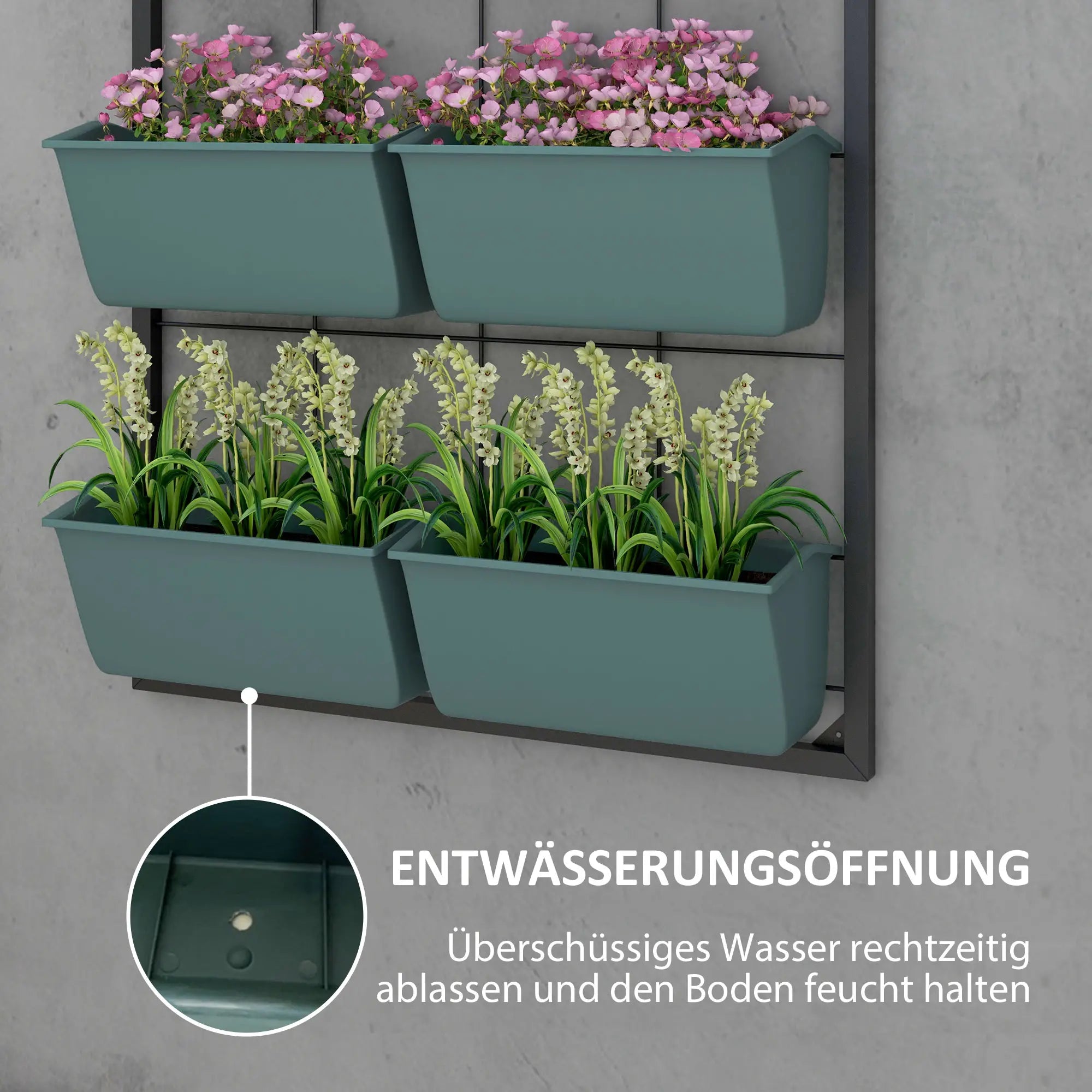 Outsunny Wand-Blumenständer 8 Töpfe Dunkelgrün