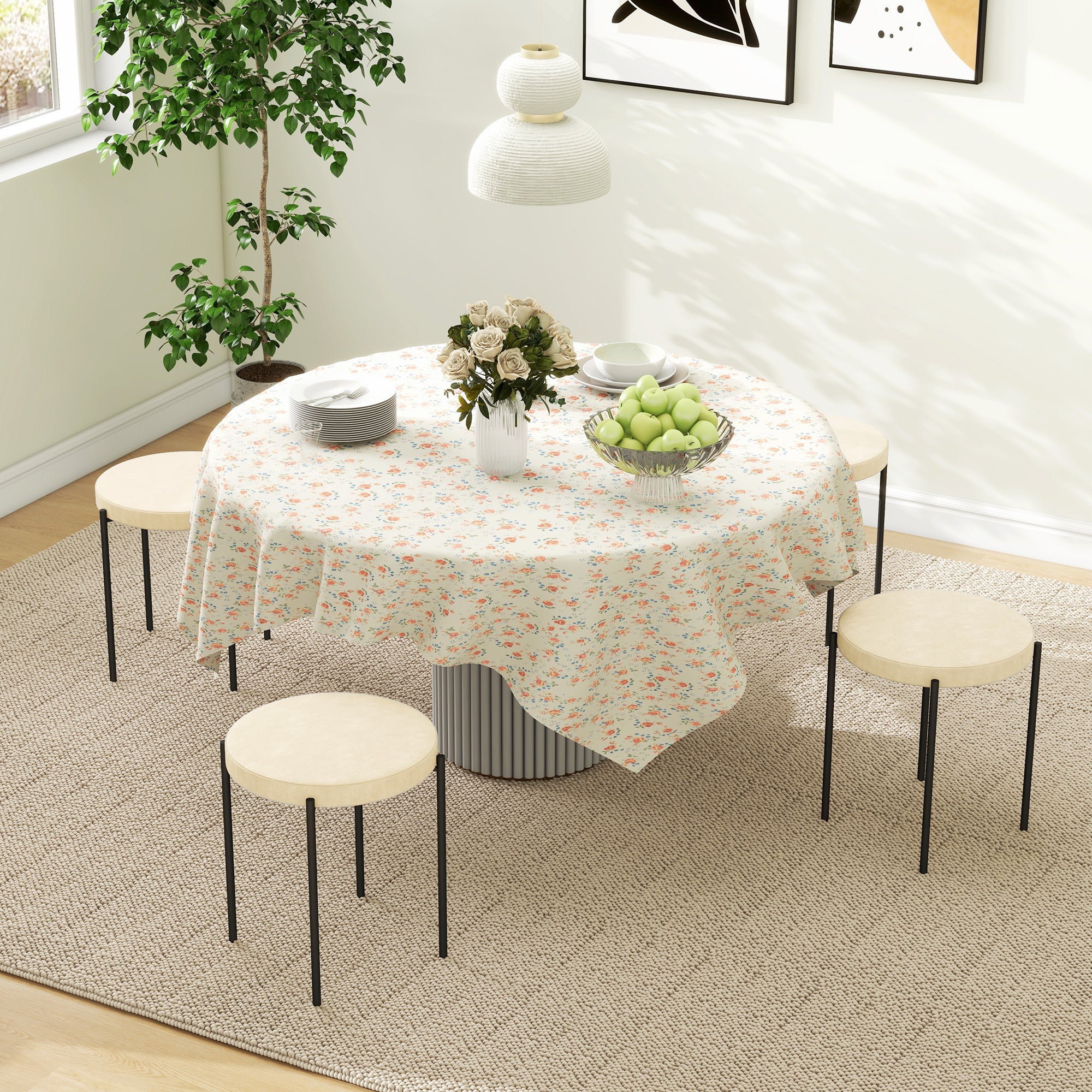 HOMCOM Küchenhocker 4-er Set, stapelbar, Samtoptik, bis 100kg, Metallrahmen, 41,5 x 41,5 x 46 cm, Cremeweiß