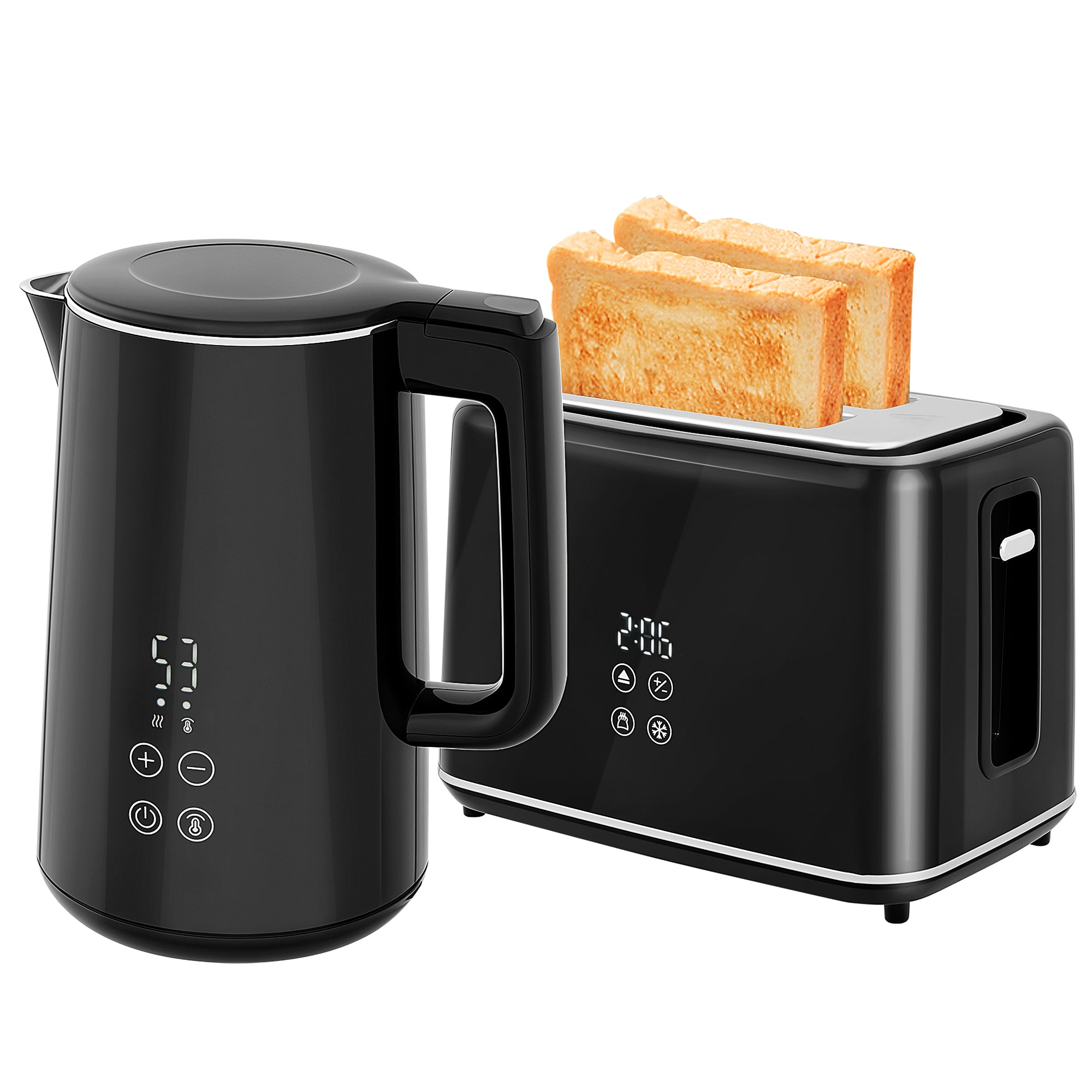 HOMCOM Küchenset mit Wasserkocher und Toaster, 7 Bräunungsstufen, schnelles Kochen, Edelstahl, Kunststoff, Schwarz