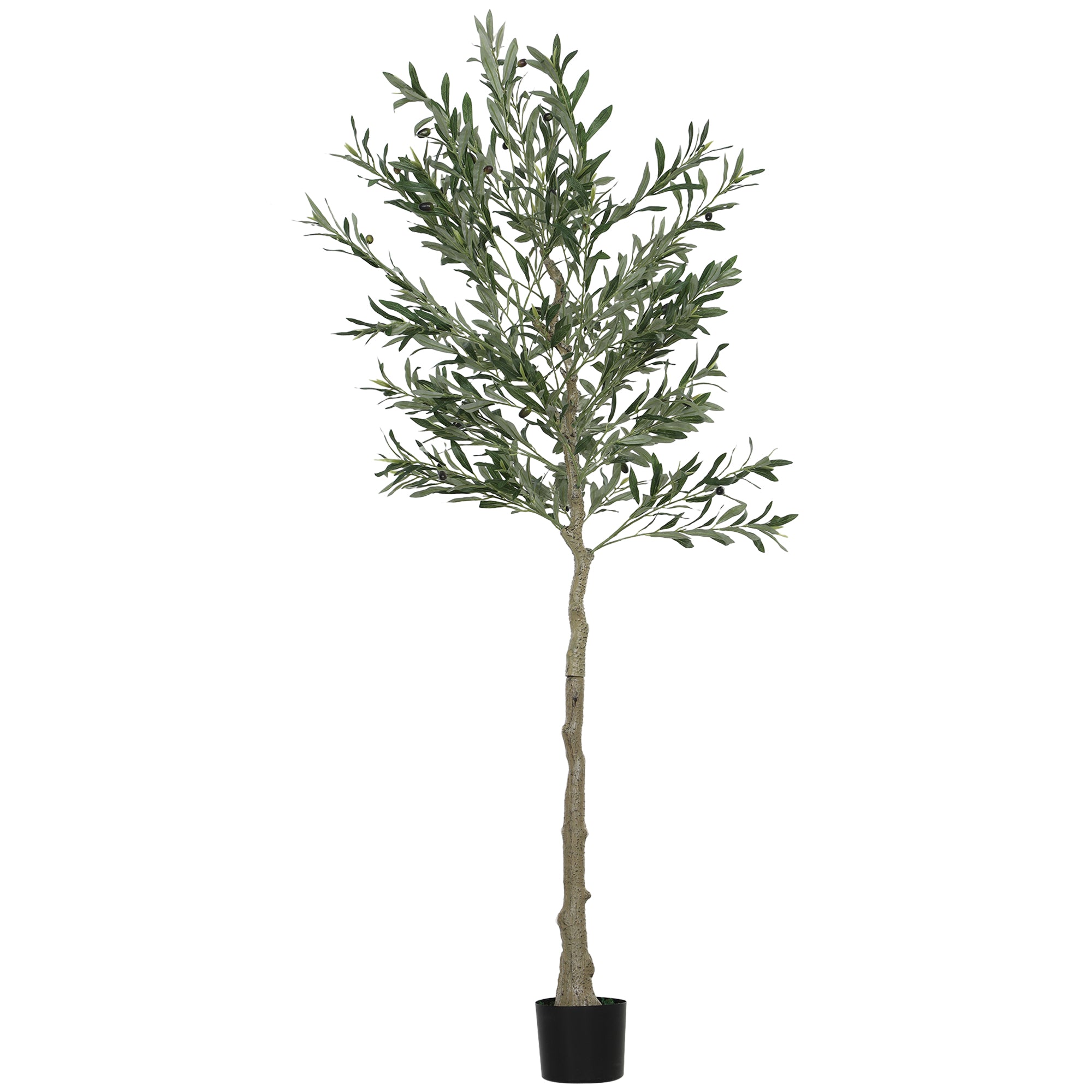 HOMCOM Kunstpflanze, Künstlicher Olivenbaum, 180 cm, 900 Blätter, 40 Oliven, stabiler Blumentopf, Dekorationspflanze, Grün