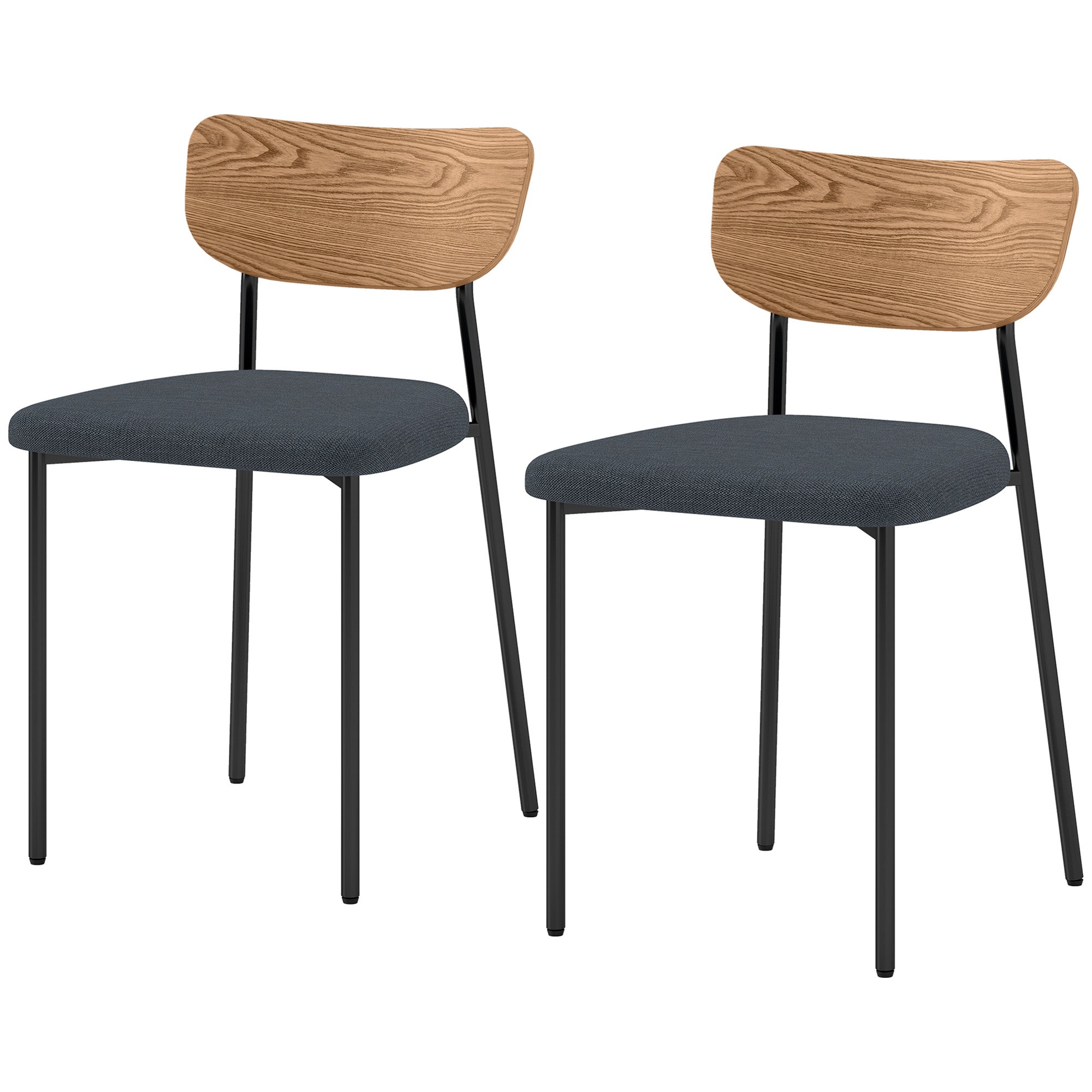 HOMCOM 2er-Set Esszimmerstühle, Leinenoptik, armloses Design, Metallbeine, Grau