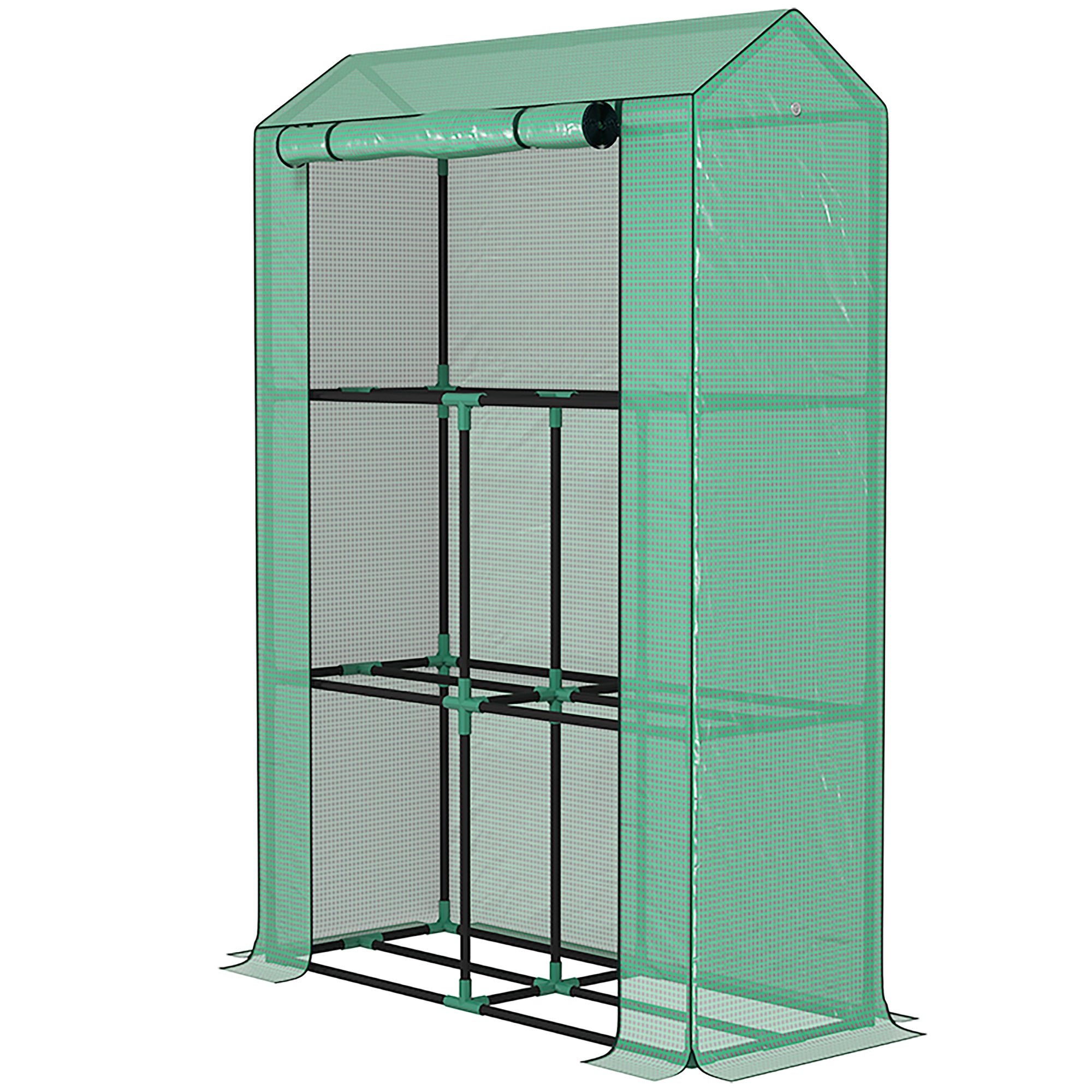 Outsunny Gewächshaus mit 3-Stufen-Regal, UV-beständige Kunststoffabdeckung, Rolltür, 100 x 40 x 150 cm, Grün