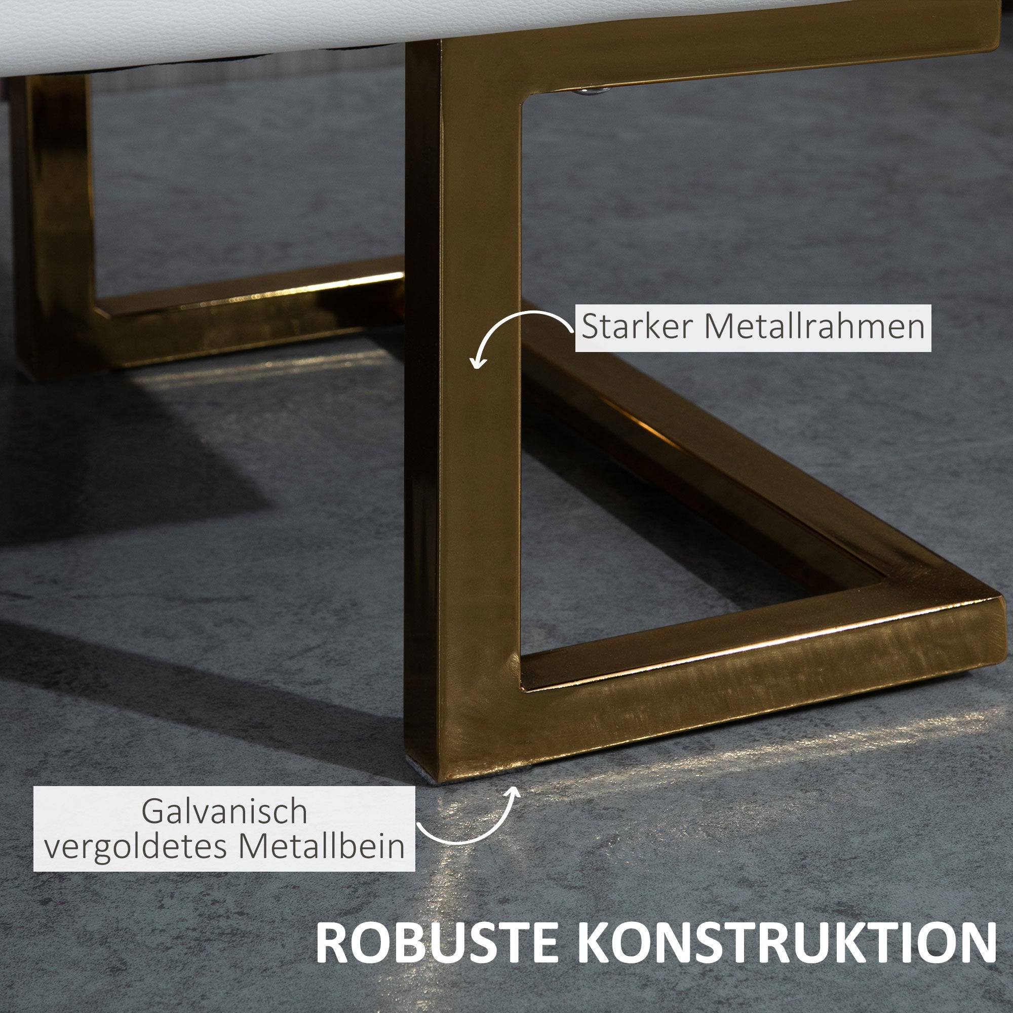 HOMCOM Sitzbank für Schlafzimmer Truhenbank Bettbank Wohnzimmer Kunstleder Metall Weiß+Gold 120 x 43 x 42 cm