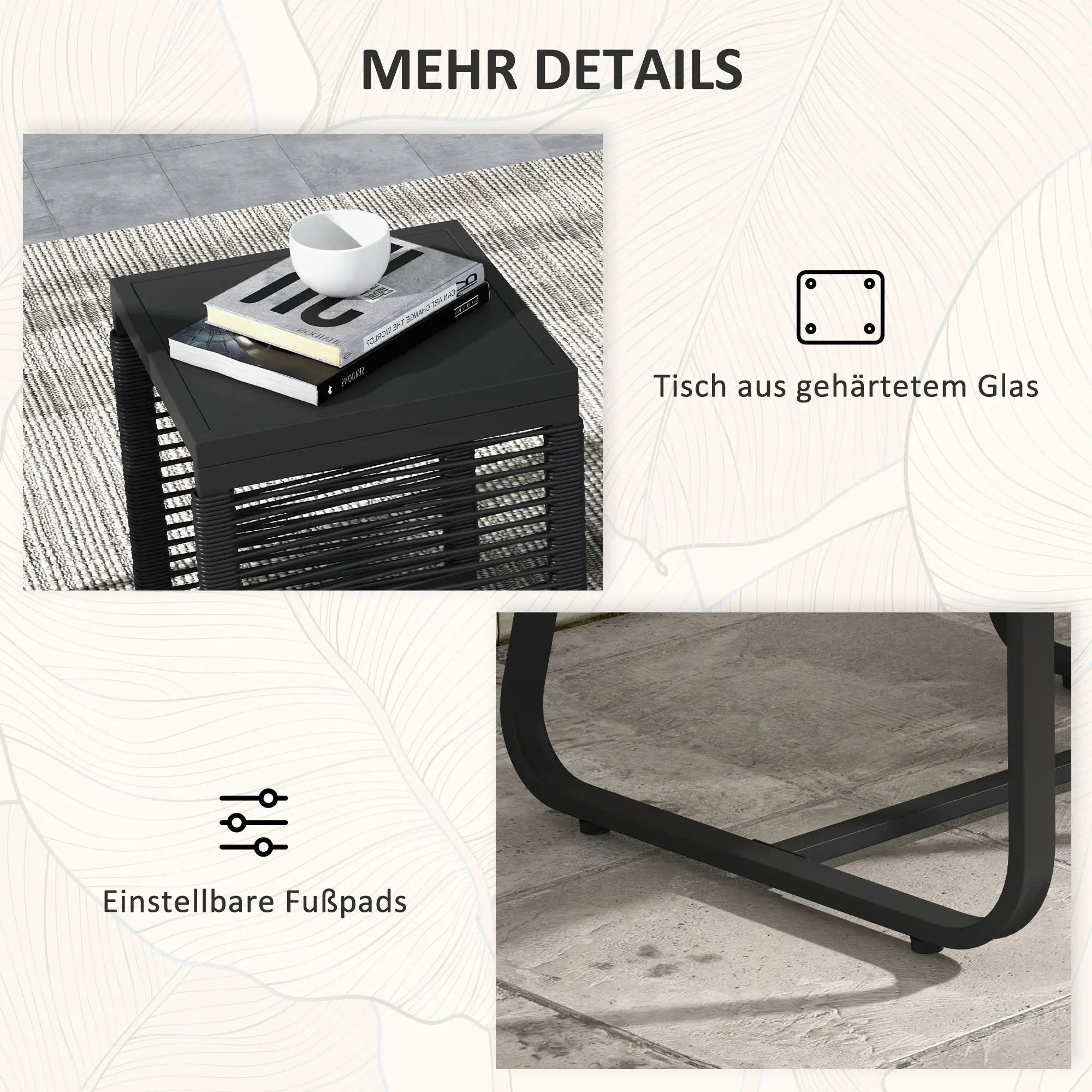 Outsunny Rattan Gartenmöbel Set 3-teilig Outdoor mit Sitzkissen