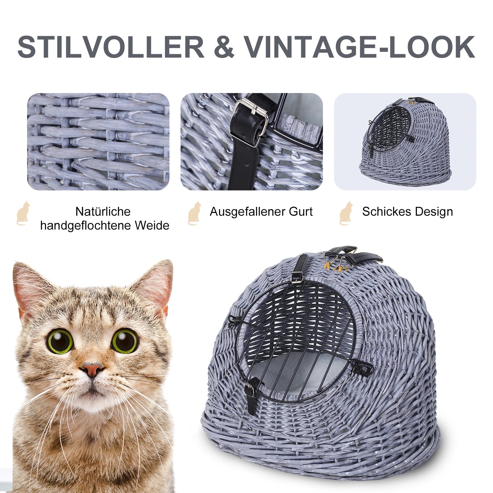 PawHut Katzenkorb Katzenhöhle Weide natürlich gemütliches Plüschkissen