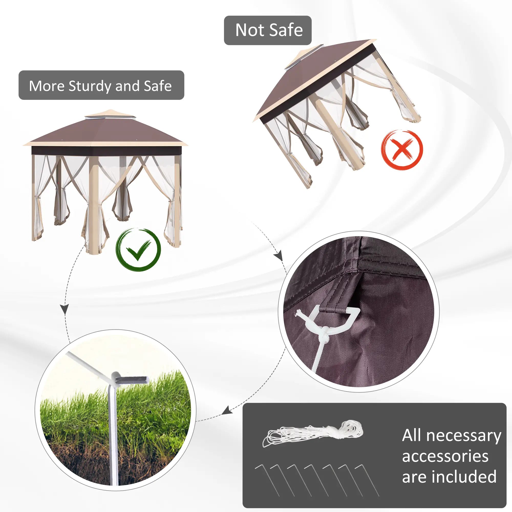 Outsunny Pavillon 4x4?m sechseckig mit Doppeldach Beige