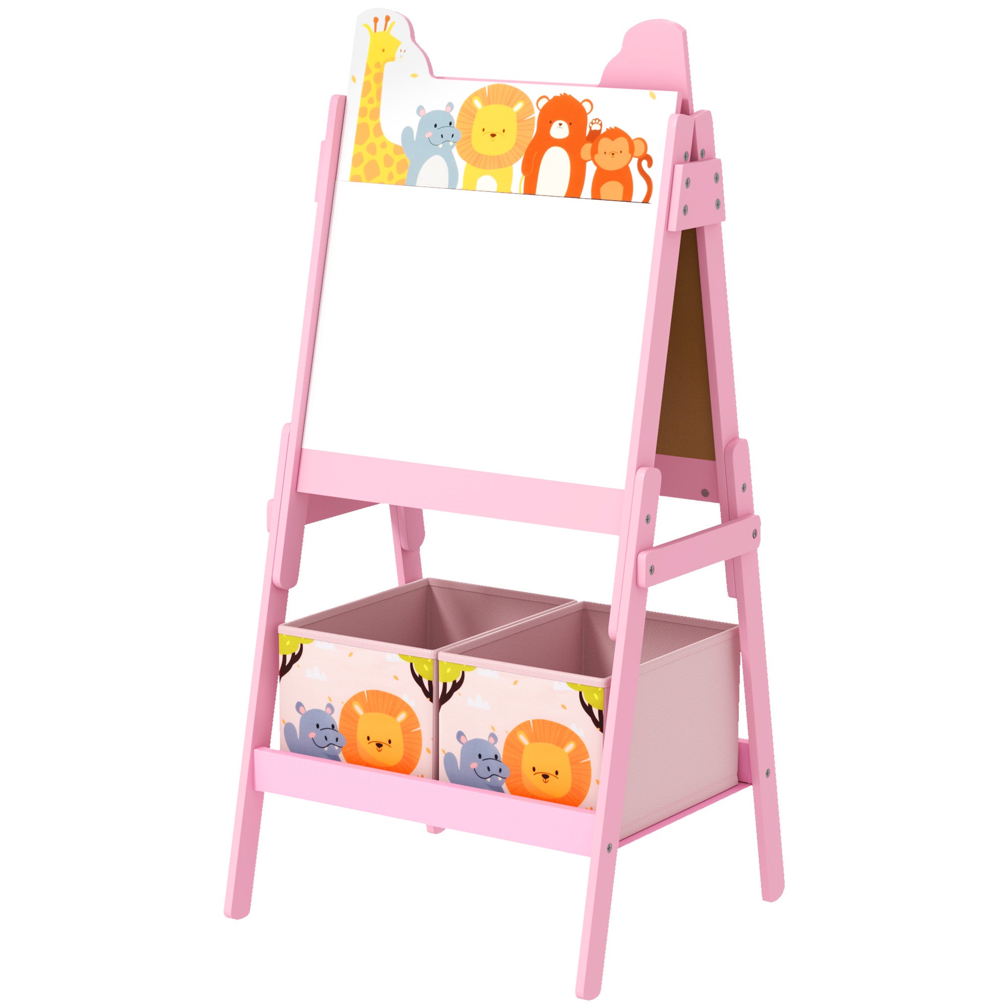 AIYAPLAY 2-in-1 Kindermalstaffelei mit Whiteboard, Kreidetafel, Aufbewahrungsboxen, für Kinder im Alter von 3-8 Jahren, Rosa