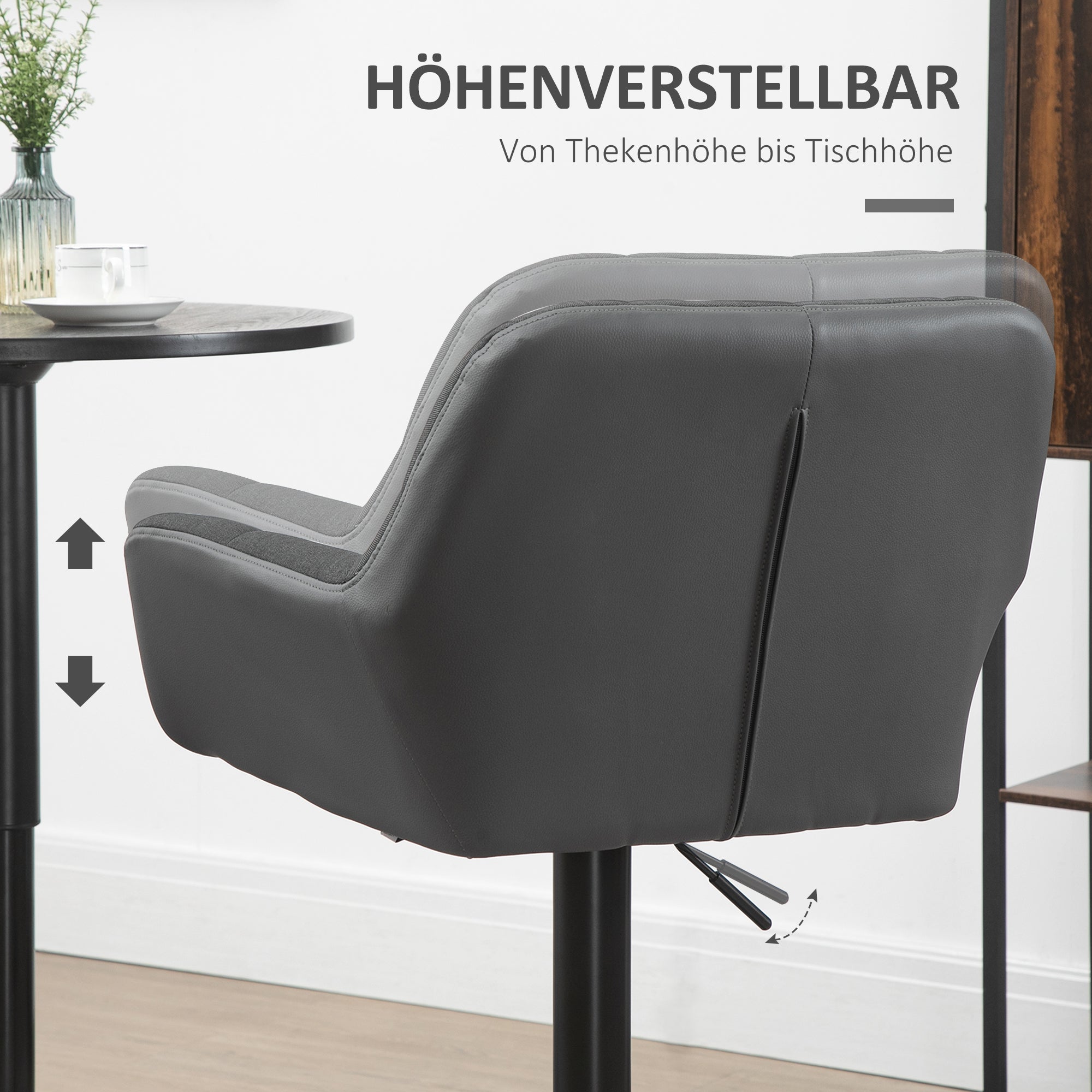 HOMCOM Barhocker 2er-Set Retro-Design höhenverstellbar Kunstleder Leinenoptik Grau + Schwarz