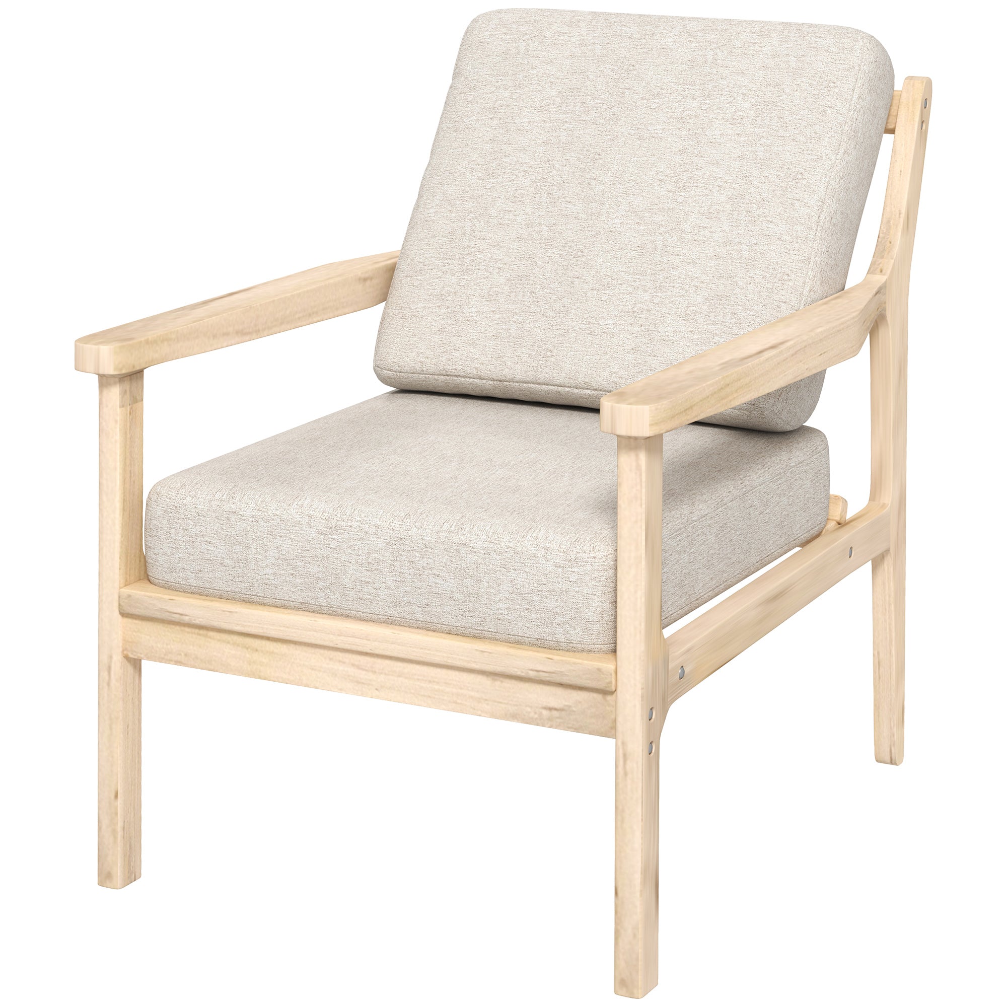 HOMCOM Polsterstuhl mit Armlehnen, solidem Holzrahmen und abnehmbaren Kissen, für Wohnzimmer, Schlafzimmer, Beige