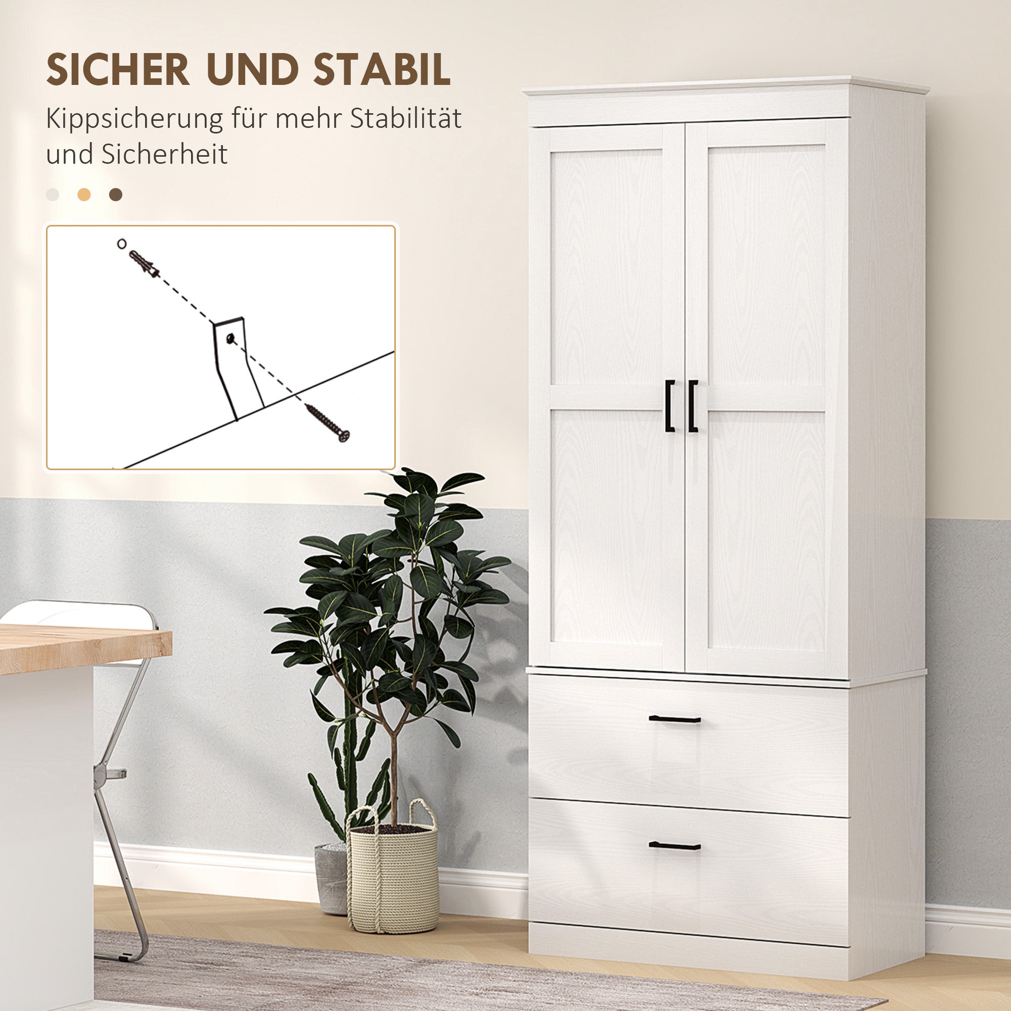 HOMCOM Freistehender Küchenschrank mit verstellbaren Regalen und zwei breiten Schubladen für Wohnzimmer, Küche, Weiß