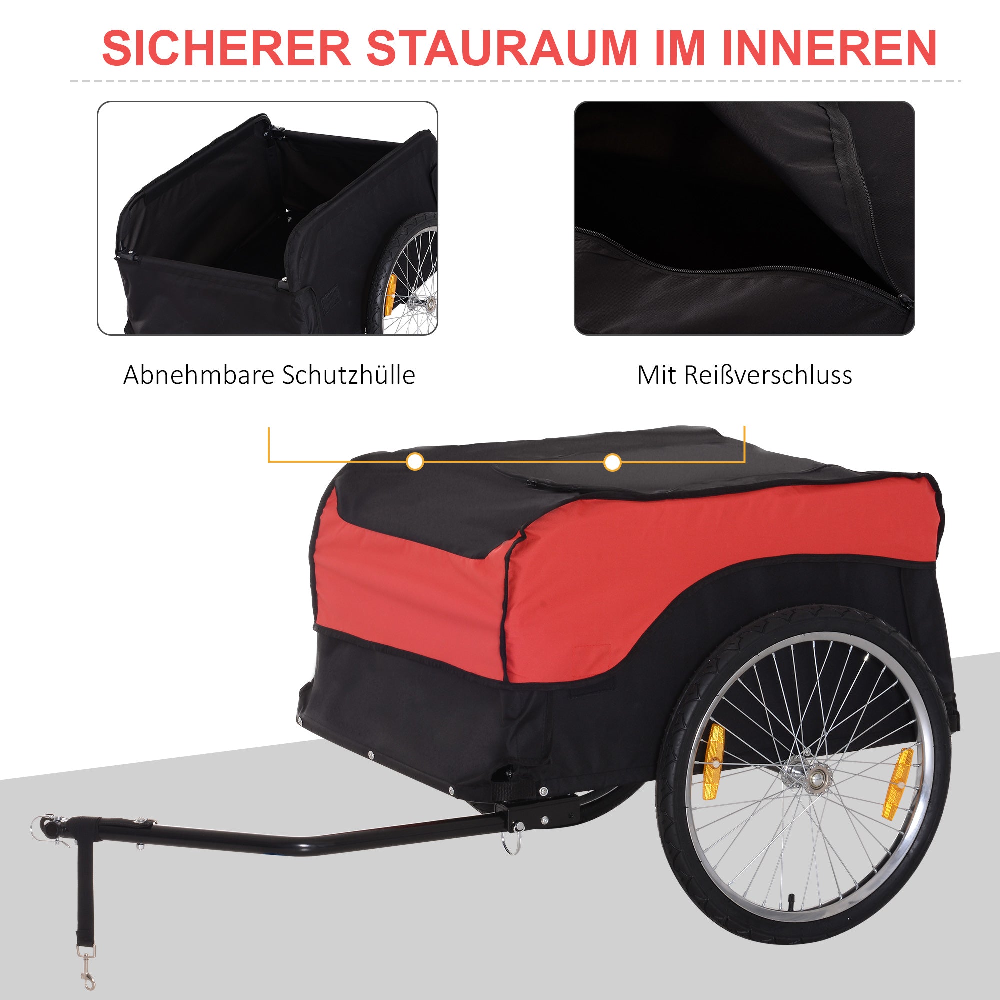 HOMCOM Transportanhänger Lastenanhänger Fahrrad Anhänge Lasten-Fahrradanhänger CargoTrailer (Rot-Schwarz)