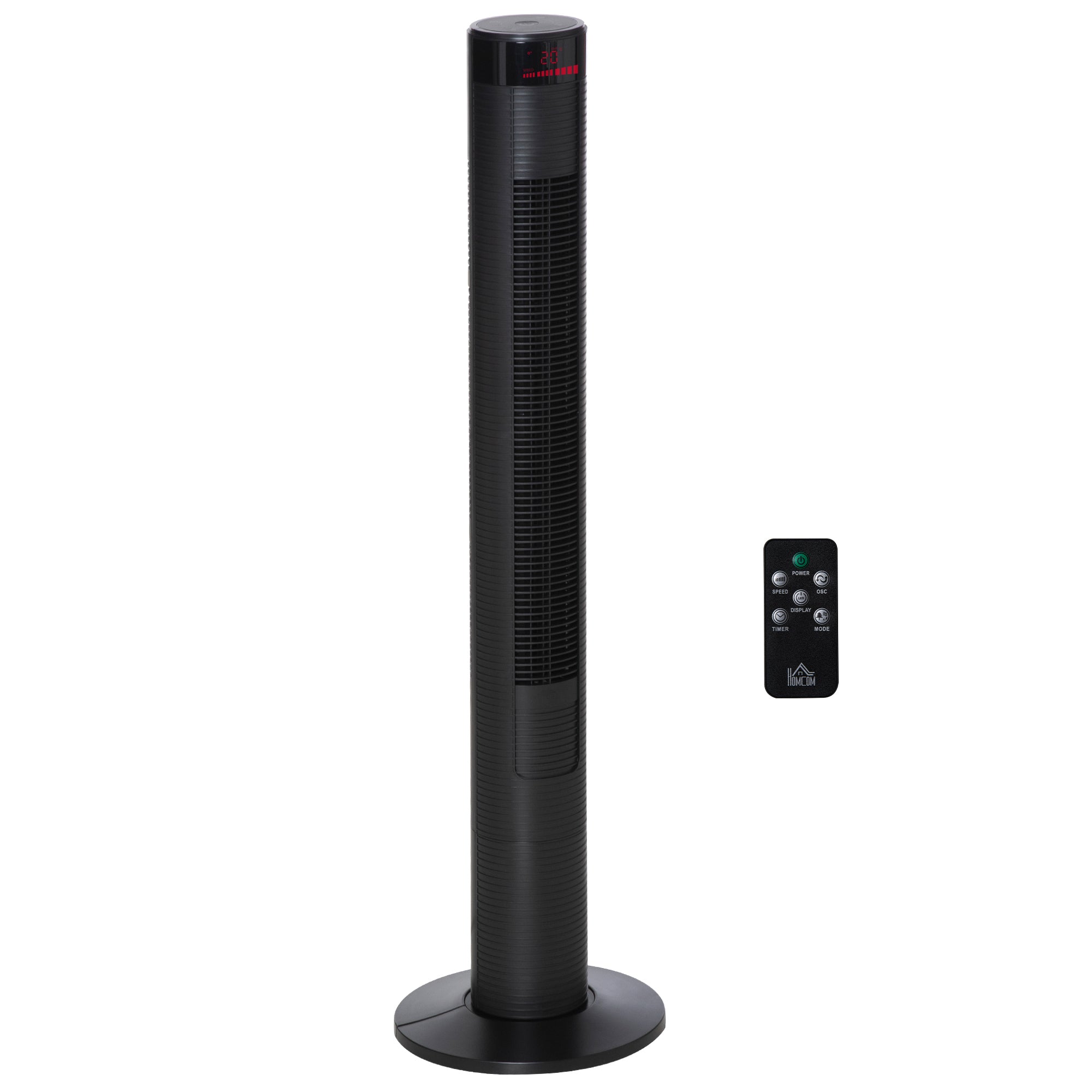 HOMCOM Turmventilator leise mit Fernbedienung 117 cm 70° Oszillierende Ventilator Standventilator mit 4 Modi, 3 Geschwindigkeiten, 12 Std.-Timer, LED-Anzeige, Schwarz