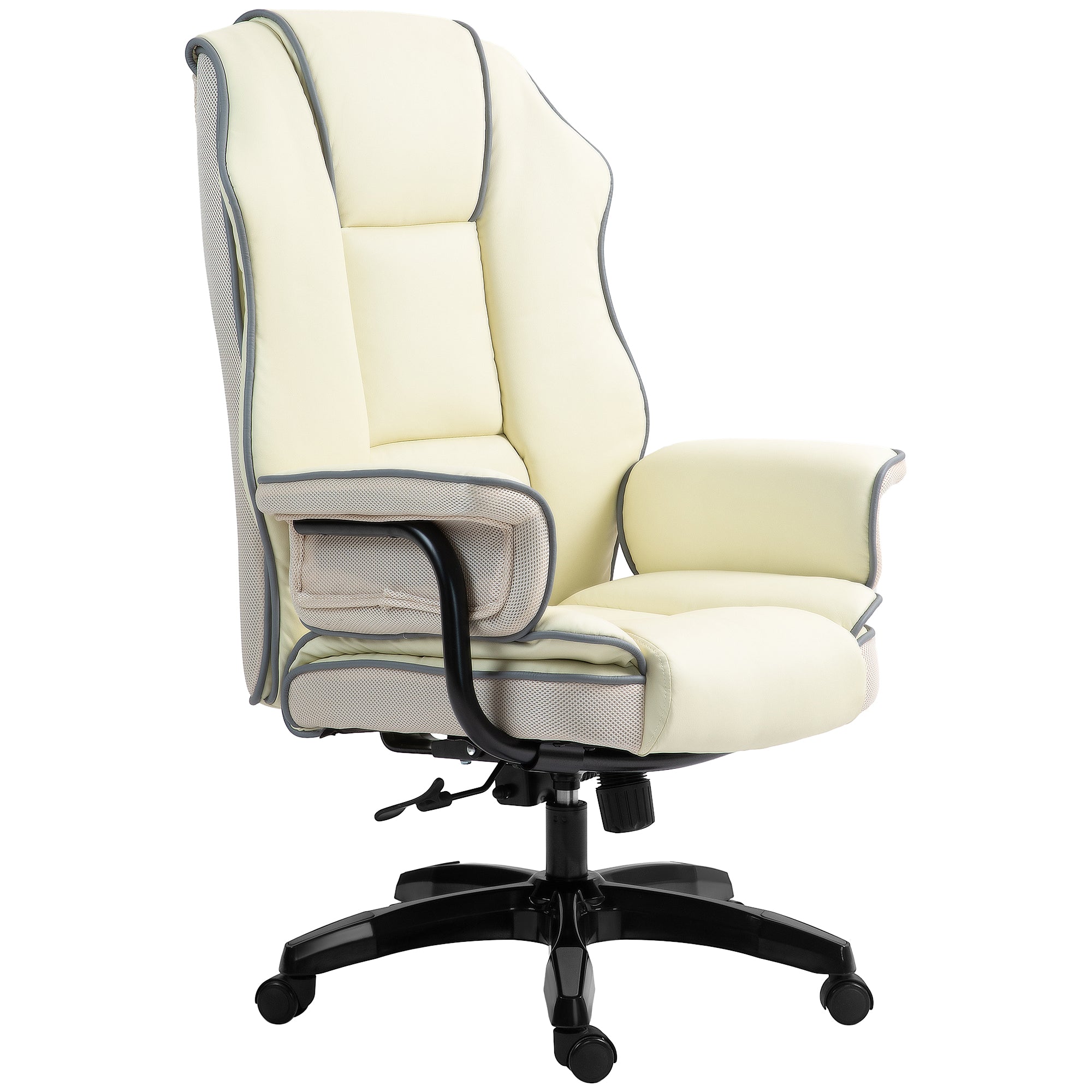 Vinsetto Ergonomischer Bürostuhl, extra gepolstert, Liegefunktion, Kunstleder, 76x80x118-124 cm, Creme