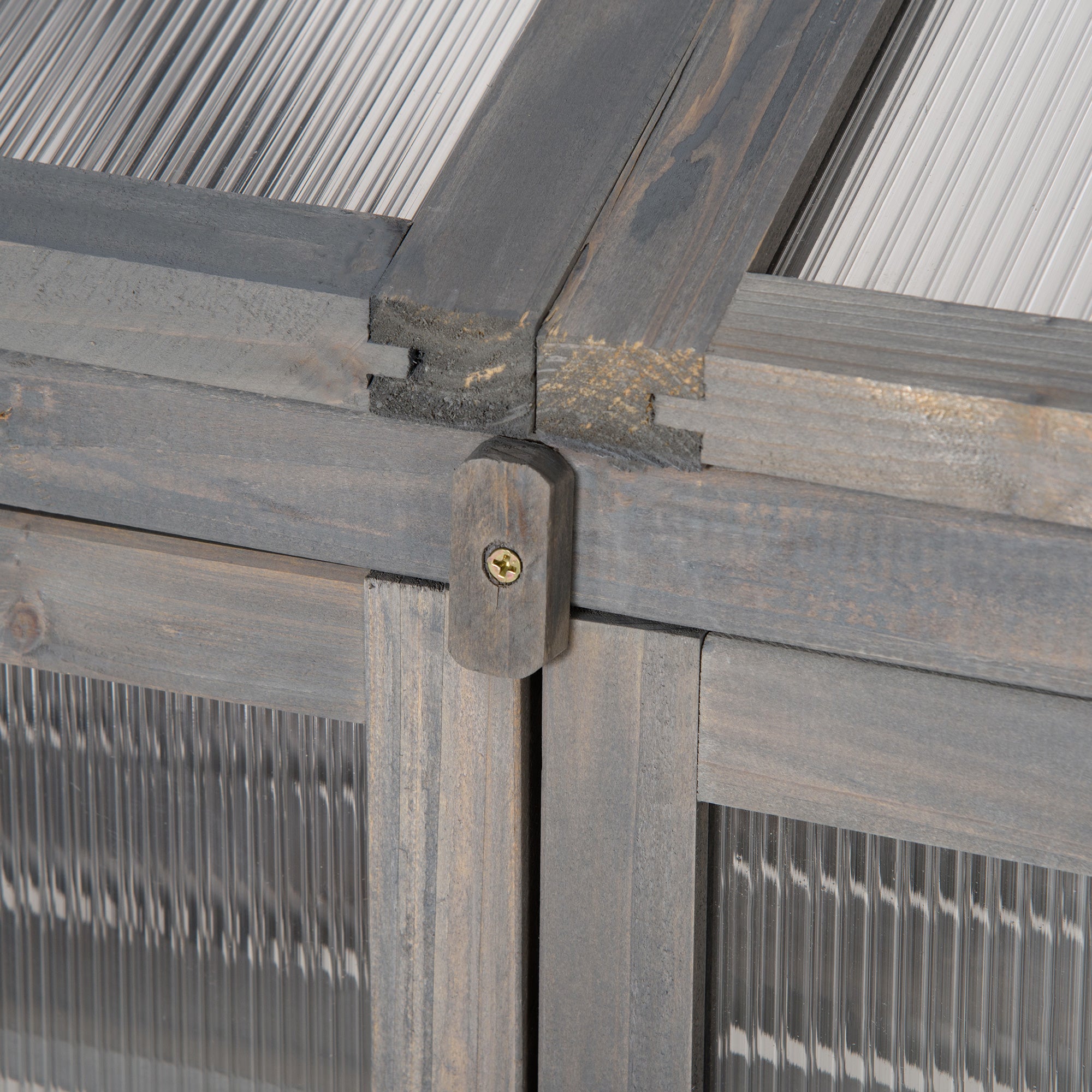 Outsunny Mini-Gewächshaus, kleines Treibhaus mit Holzrahmen, Fenster und Doppeltür, 3 Regale, 70L x 50B x 120H cm, Grau