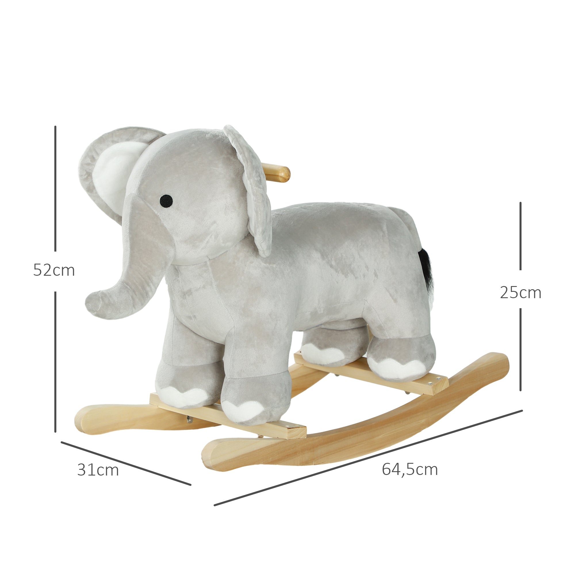 AIYAPLAY Schaukelpferd, Elefant, Soundeffekte, sichere Basis, für 2-4 Jahre, 64,5x31x52 cm, Grau