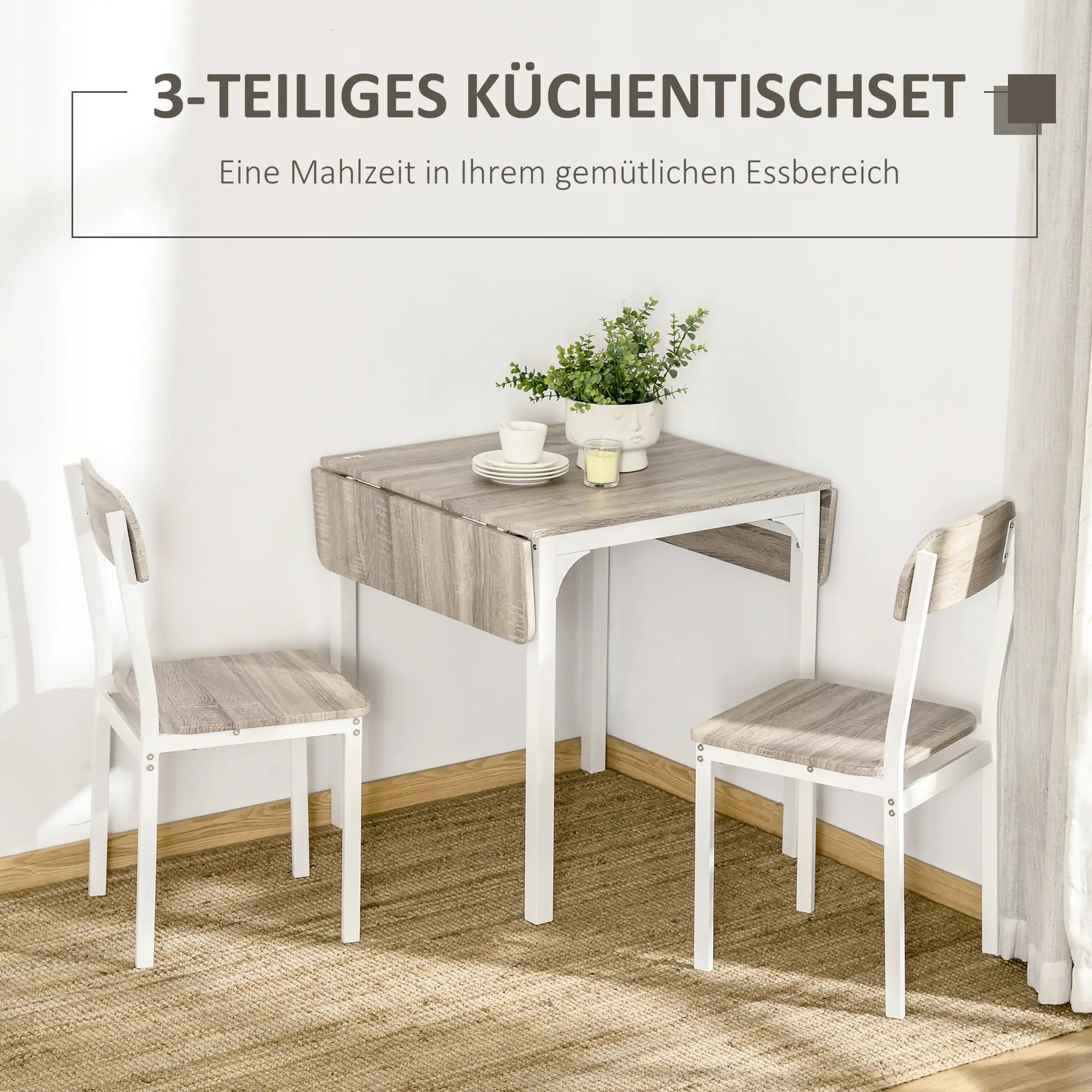 HOMCOM Essgruppe Klapptisch 2 Stühle platzsparend natur weiß