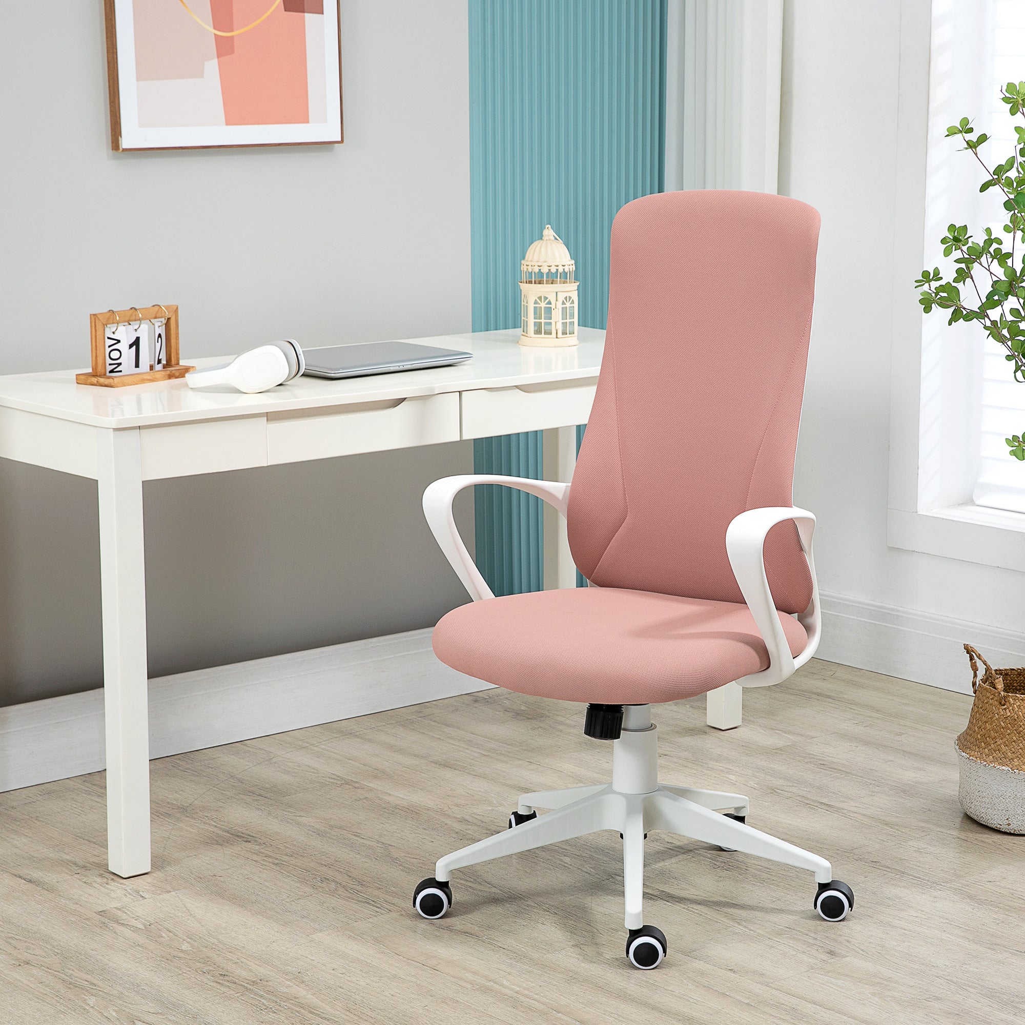 Vinsetto Bürostuhl, Computerstuhl, neigbare Rückenlehne, drehbar, höhenverstellbar, 62x56x110-119,5cm, rosa