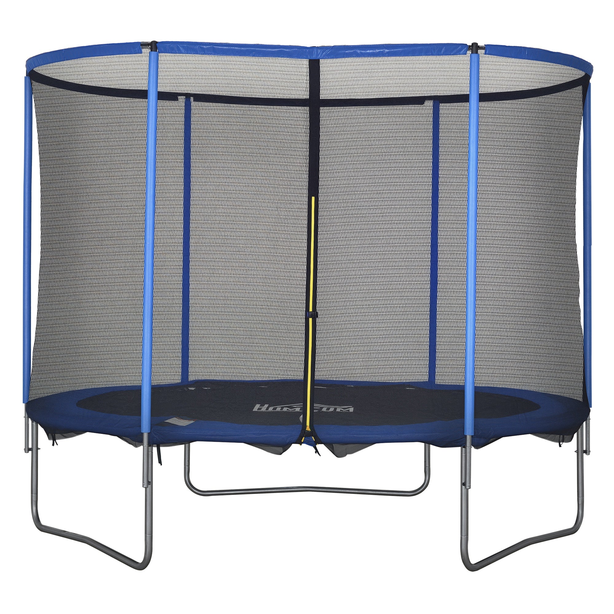 HOMCOM Trampolin mit Sicherheitsnetz Gartentrampolin für Innen- und Außenbereich Fitnesstrampolin für Kinder und Erwachsene Stahl Blau+Schwarz bis 113,6 kg Ø305 x 248H cm