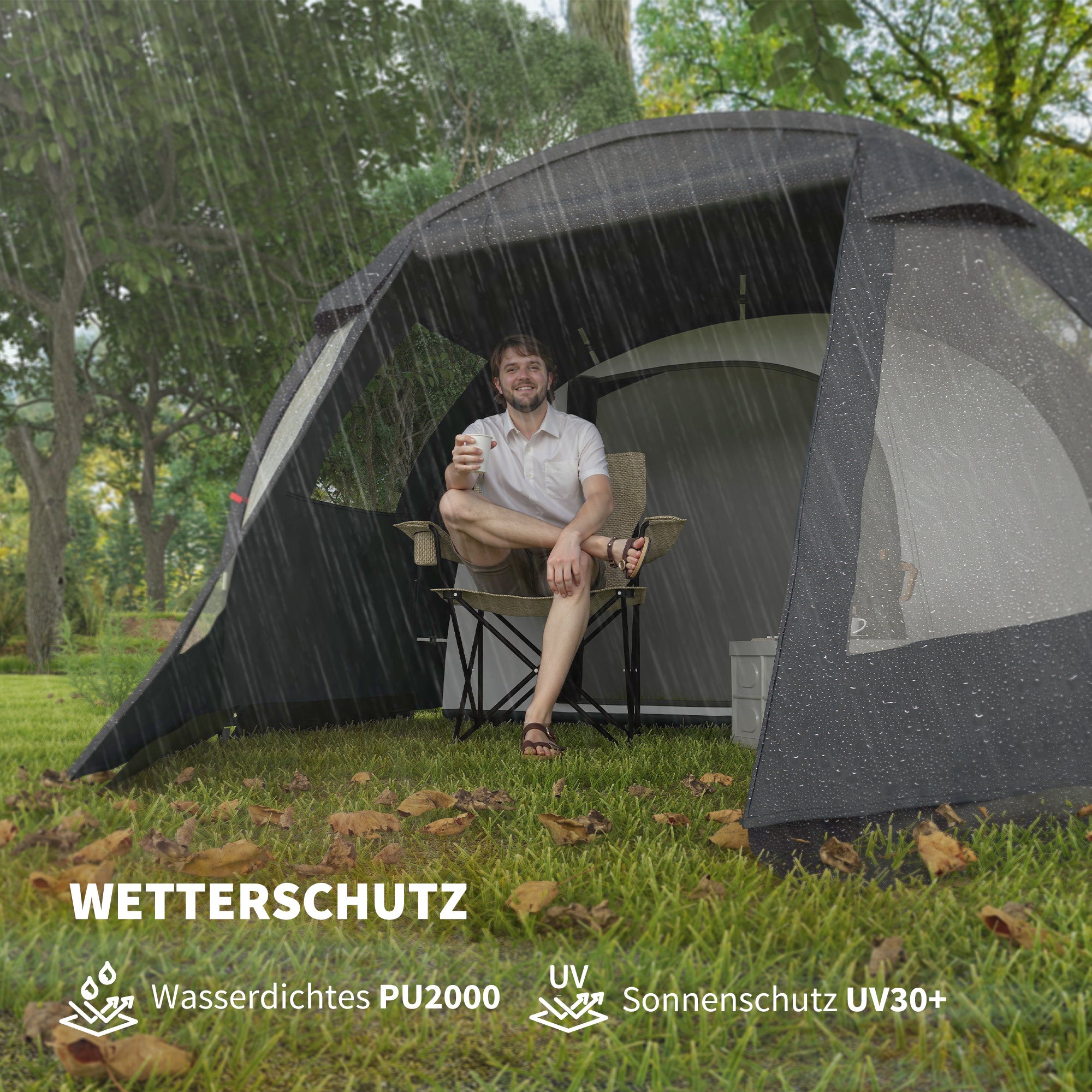 Outsunny Campingzelt Trekkingzelt Zelt, wetterbeständig, 2 Räume, 475 x 264 cm Breite x 172, Schwarz