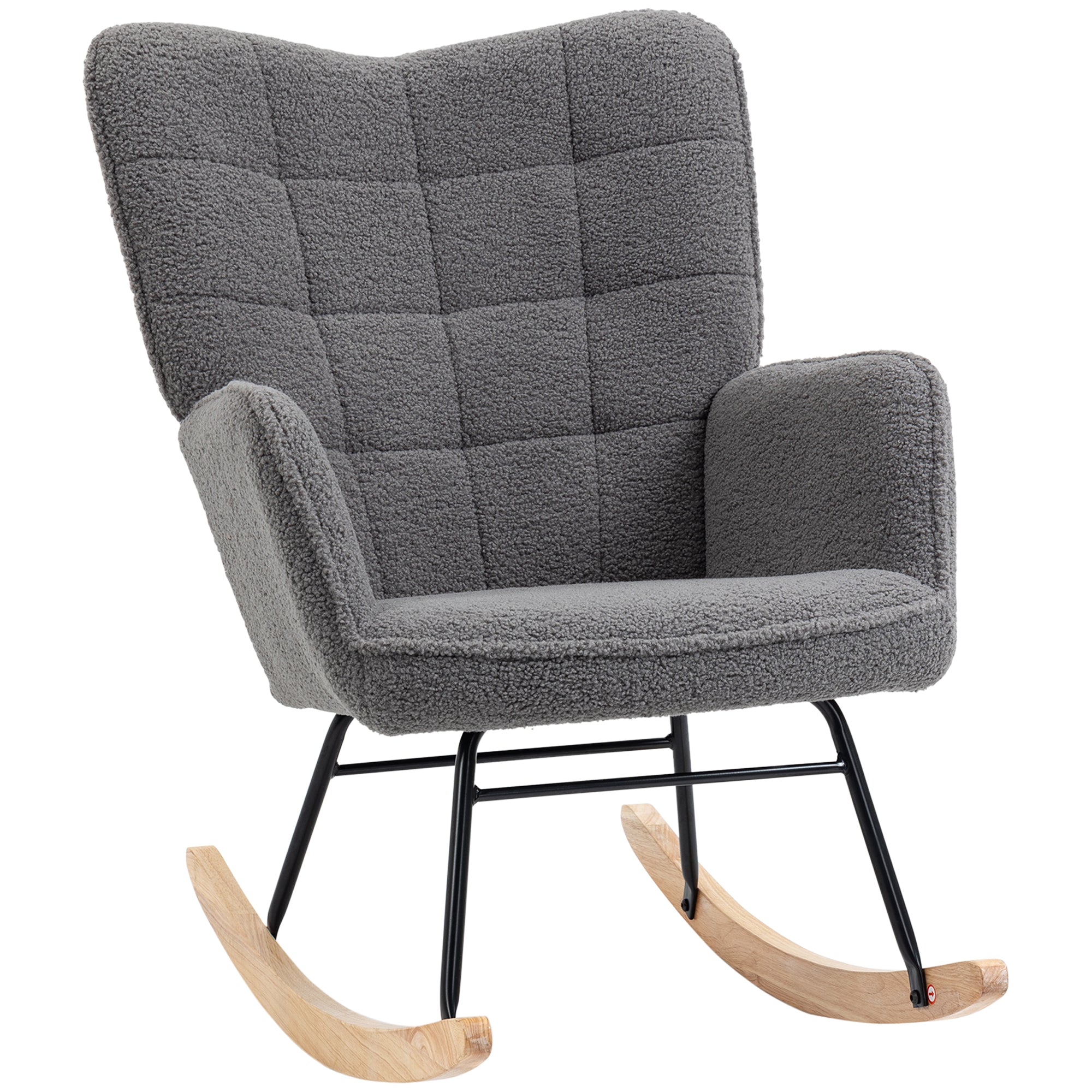 HOMCOM Schaukelstuhl im Retro-Design, Massivholz, Sessel, Relaxsessel, 98 cm x 71 cm x 101 cm, Dunkelgrau