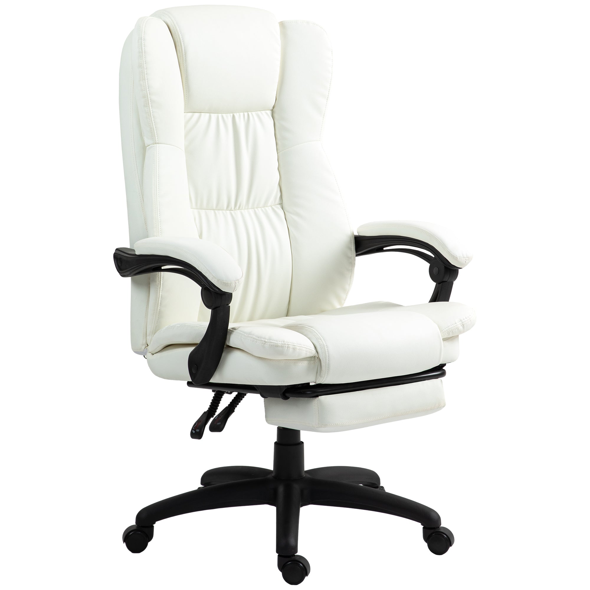 Vinsetto Verstellbarer Drehstuhl mit Fußstütze, Kopfstütze, Massagefunktion, Kunstleder, 68,5x68,5x113-121cm, Cremeweiß
