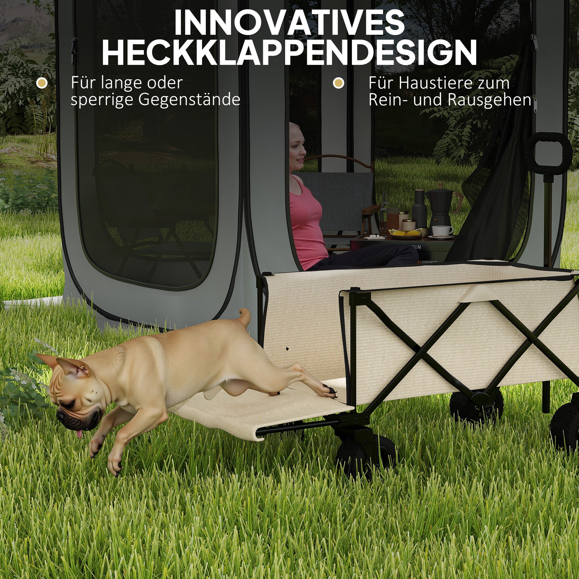 Outsunny Gartenwagen 100 kg belastbar, klappbar Transportwagen mit herausnehmbare Plane, 90 x 48 x 92 cm Beige