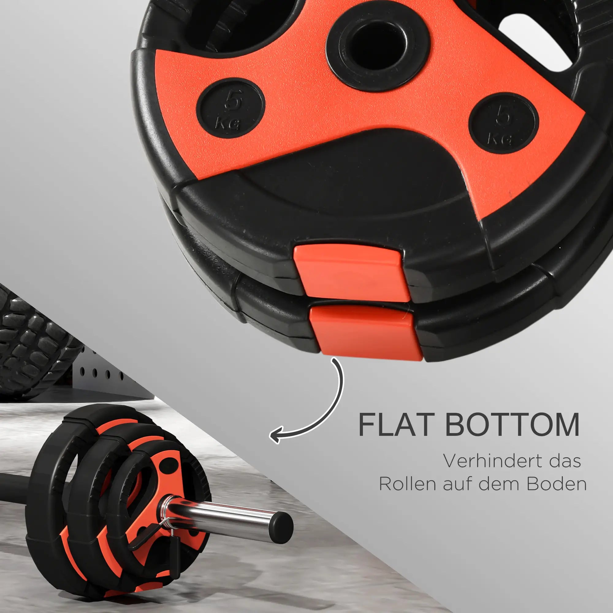 SPORTNOW Langhantel-Set 20 kg, inkl. 6 Hantelscheiben, 2 x 5kg, 2 x 2,5kg, 2 x 1,25kg, rutschfeste Stange, schwarz+rot