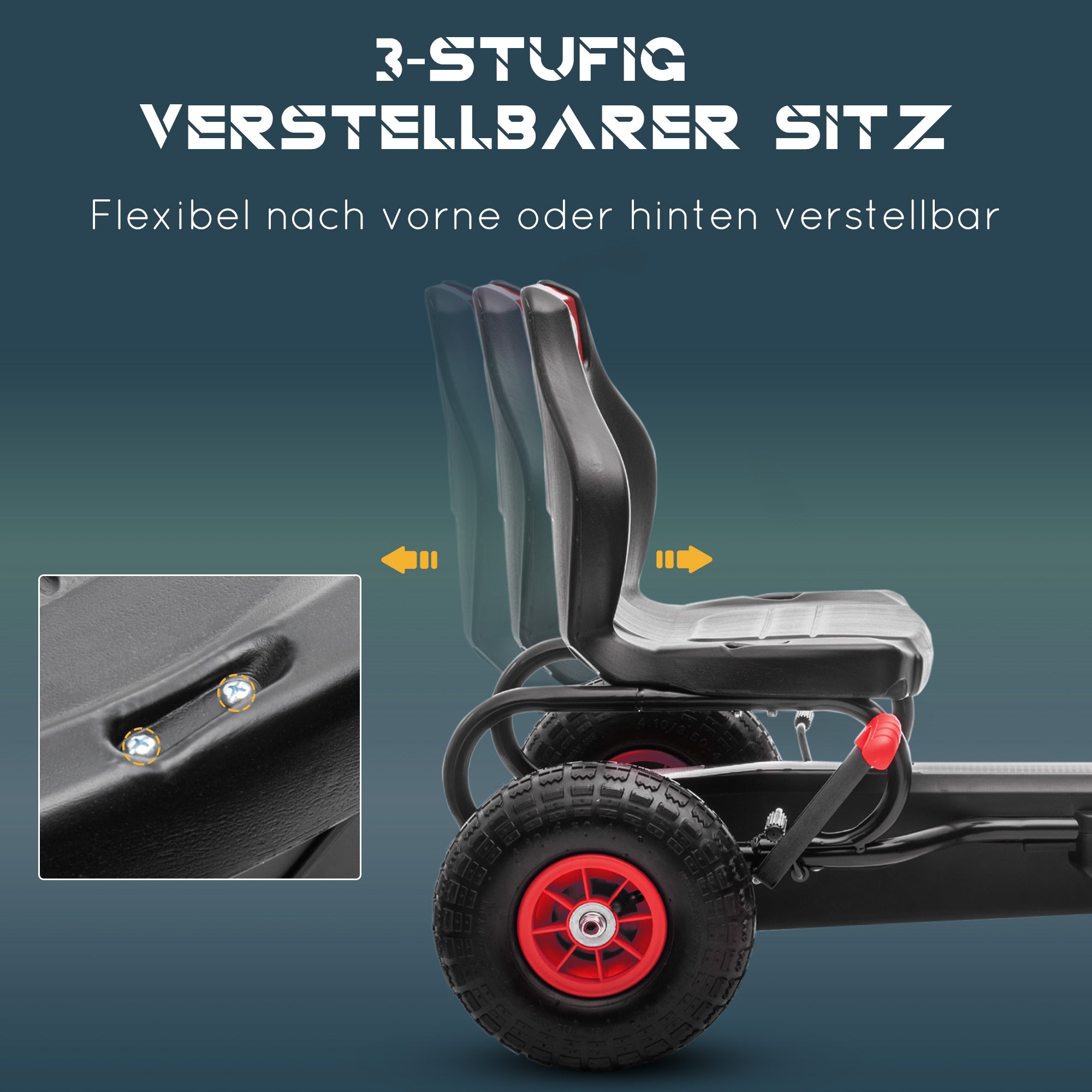 HOMCOM Kinder-Gokart, mit Pedalen, verstellbarem Sitz, In- und Outdoor, ab 5 Jahren, Rot+schwarz, 121 x 58 x 61 cm