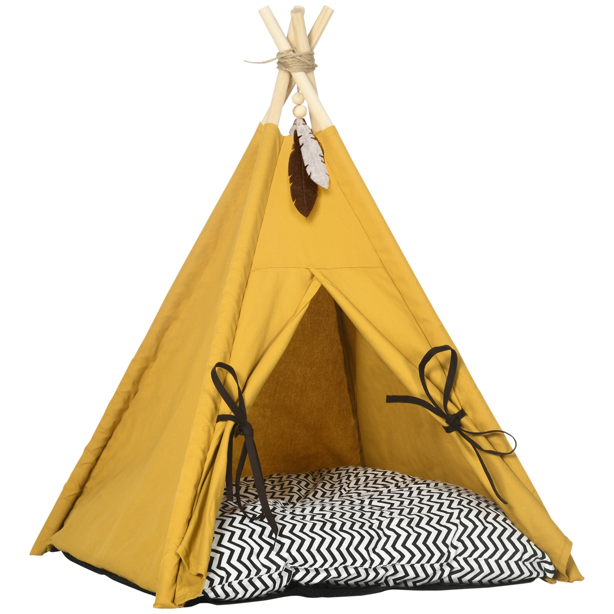 PawHut Tierbett, drolliges Tipi-Design, mit weichem Liegekissen, Bodenmatte, für Hunde und Katzen, 60 x 60 x 76 cm