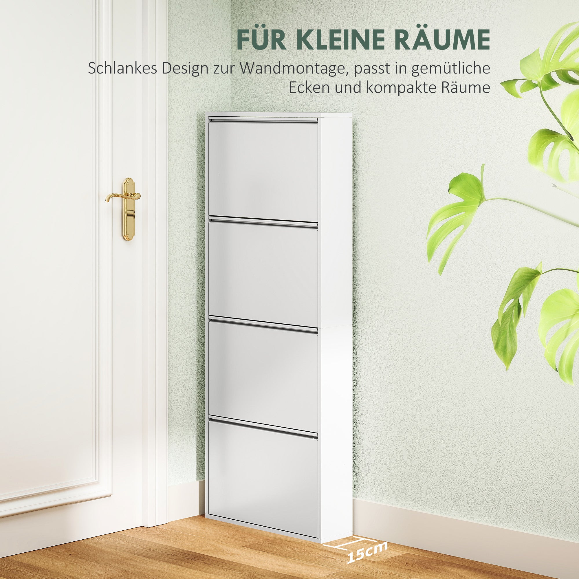 HOMCOM Schmaler Schuhschrank aus Metall für bis zu 8 Paar Schuhe, 4 Kippschubladen, für Flur, Eingangsbereich, Weiß