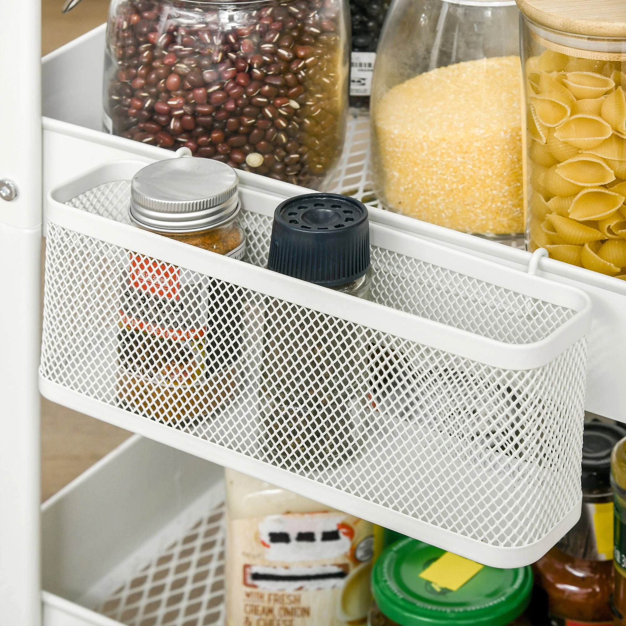 HOMCOM Küchentrolley mit Lochtafel, Handtuchhaltern und Aufbewahrungskörben, 51,5 cm x 32 cm x75,6 cm, Weiß