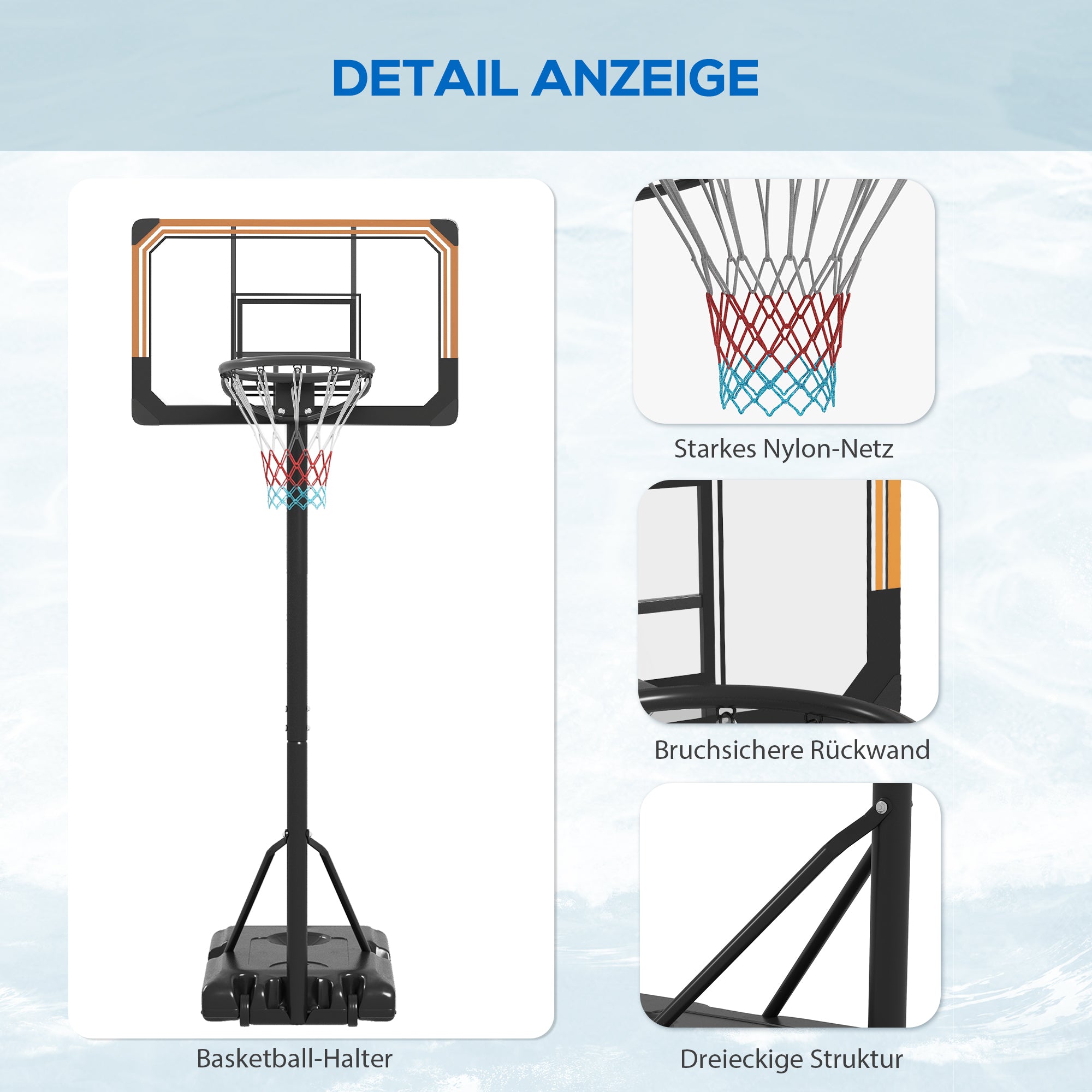 SPORTNOW Basketballständer, höhenverstellbar, 182-213 cm Korbhöhe, wetterfest, mit Rollen, Metallrahmen