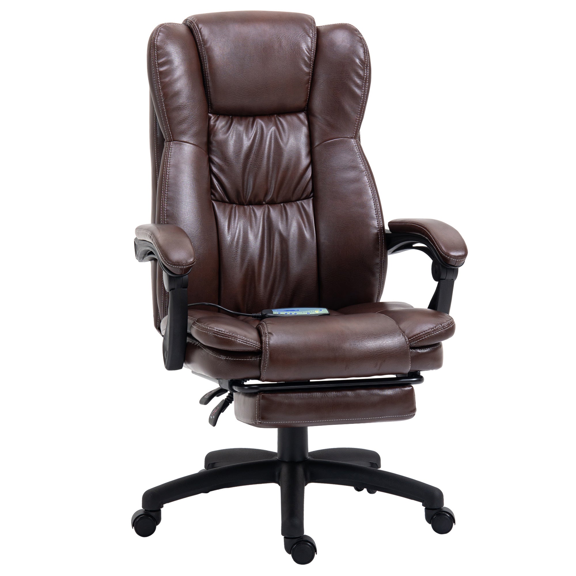 Vinsetto Verstellbarer Drehstuhl mit Fußstütze, Kopfstütze, Massagefunktion, Kunstleder, 68,5x68,5x113-121cm, Braun
