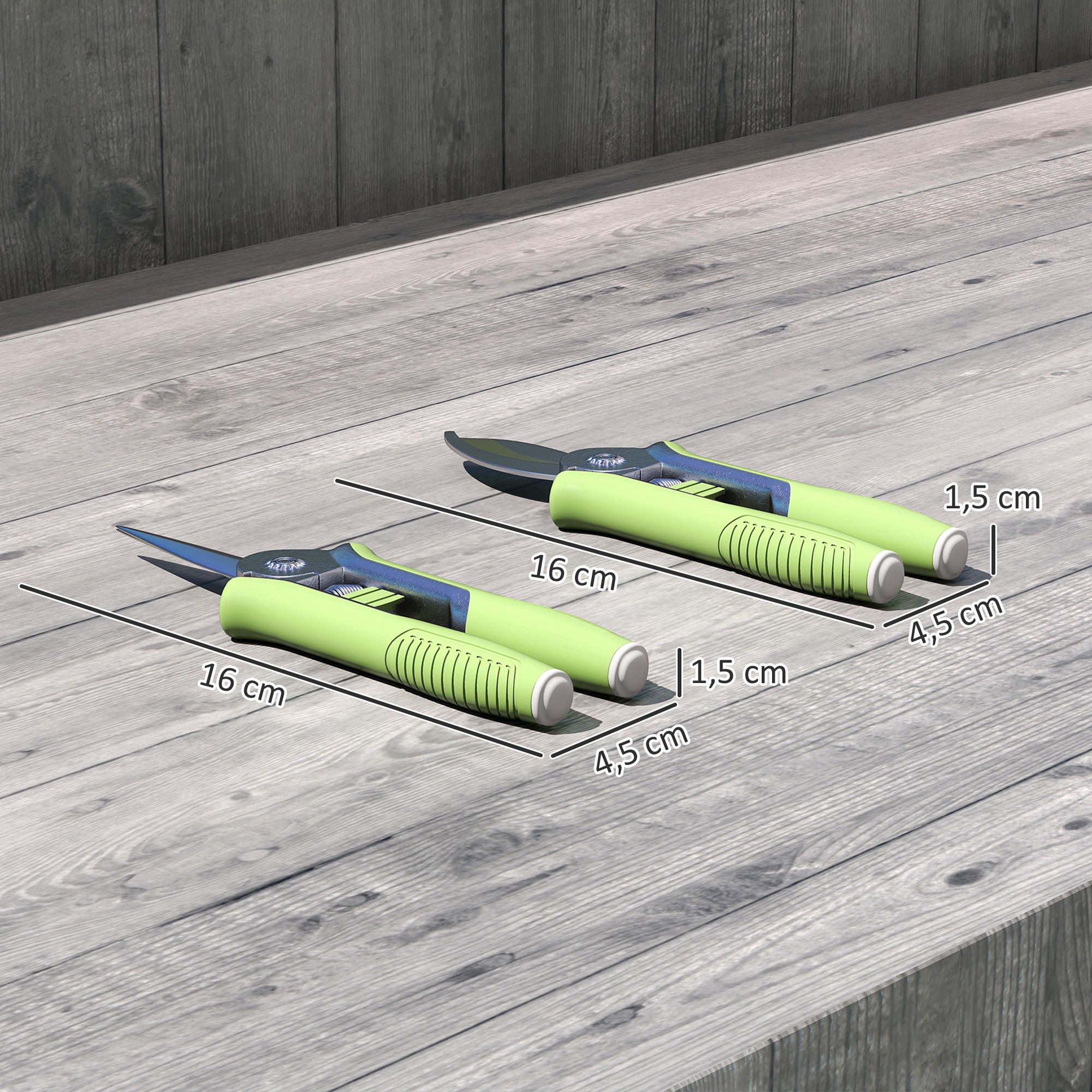 Outsunny Gartenwerkzeug Set 2 Stück Garten Werkzeug aus Edelstahl Gartengeräte mit Gartenschere Astschere Grün+Silber