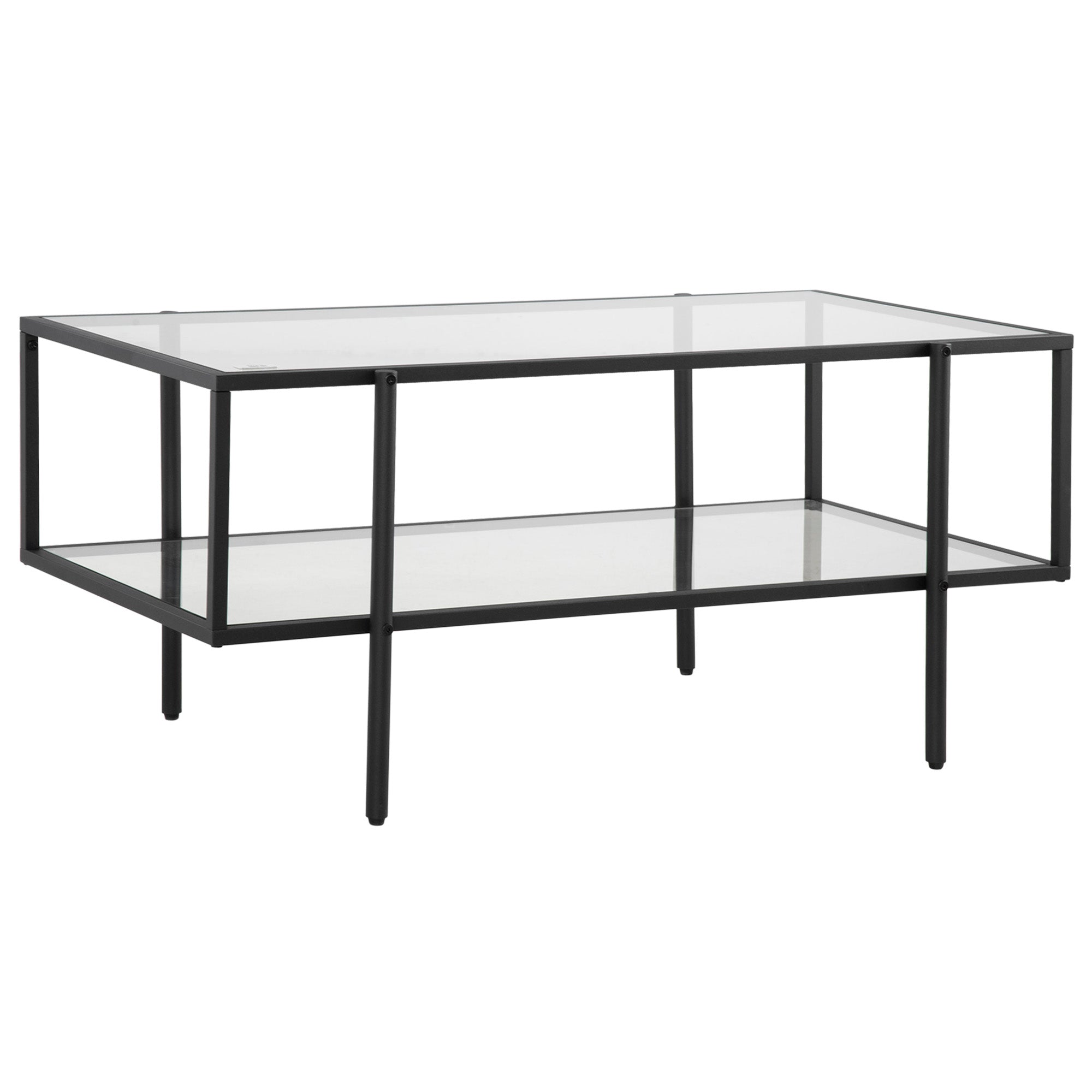 HOMCOM Couchtisch mit Ablage, verstellbare Füße, Stahlrahmen, Glasplatte, 100 x 55 x 45,5 cm, Weiß