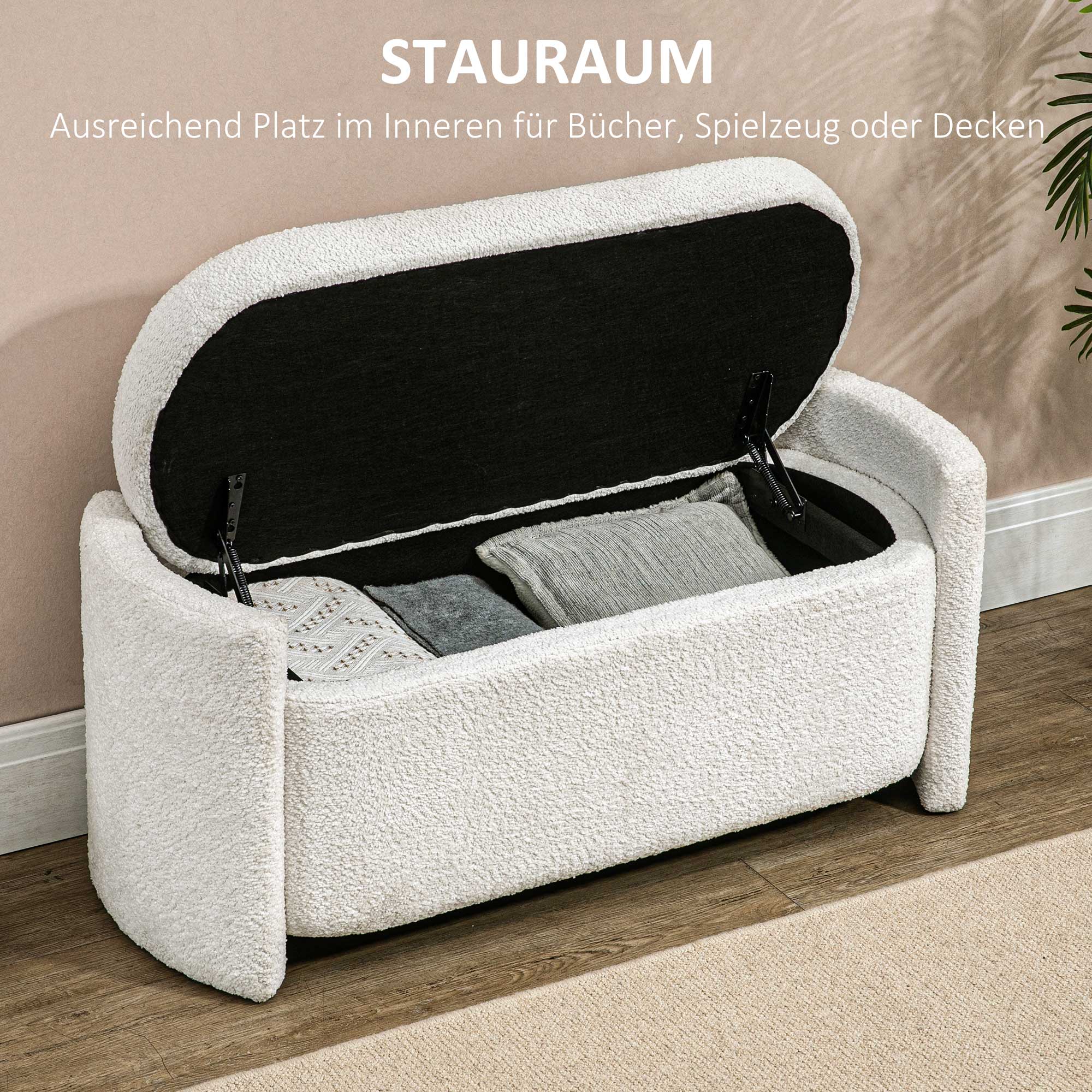 HOMCOM Sitzbank mit Stauraum Flurbank Schuhbank, gepolstert, 105 cm x 44 cm x 45,5 cm. Creme/Beige