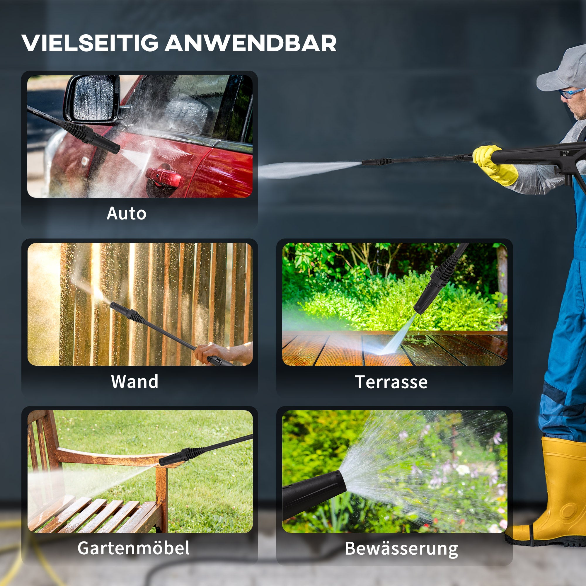 DURHAND Hochdruckreiniger Druckreiniger 5-tlg. Zubehör, verstellbare Spritzdüse, 150 bar Druck, 1800 W, max. 510 l/h, 35x27x78cm