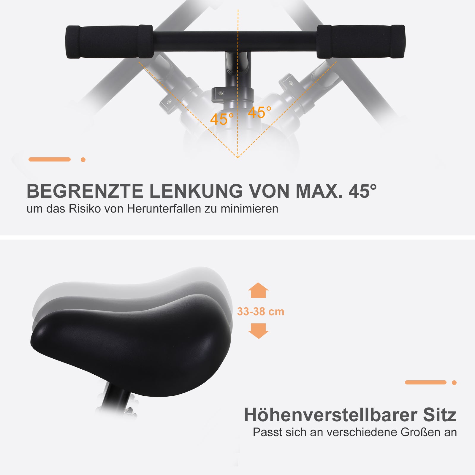 HOMCOM Kinder Laufrad, Lauflernrad, Kinderfahrrad, 2-in-1, Kinderrad mit Stützrädern und Pedalen, 2-5 Jahre, Sitzhöhenverstellbar, PP, Schwarz, 85 x B36 x H54 cm