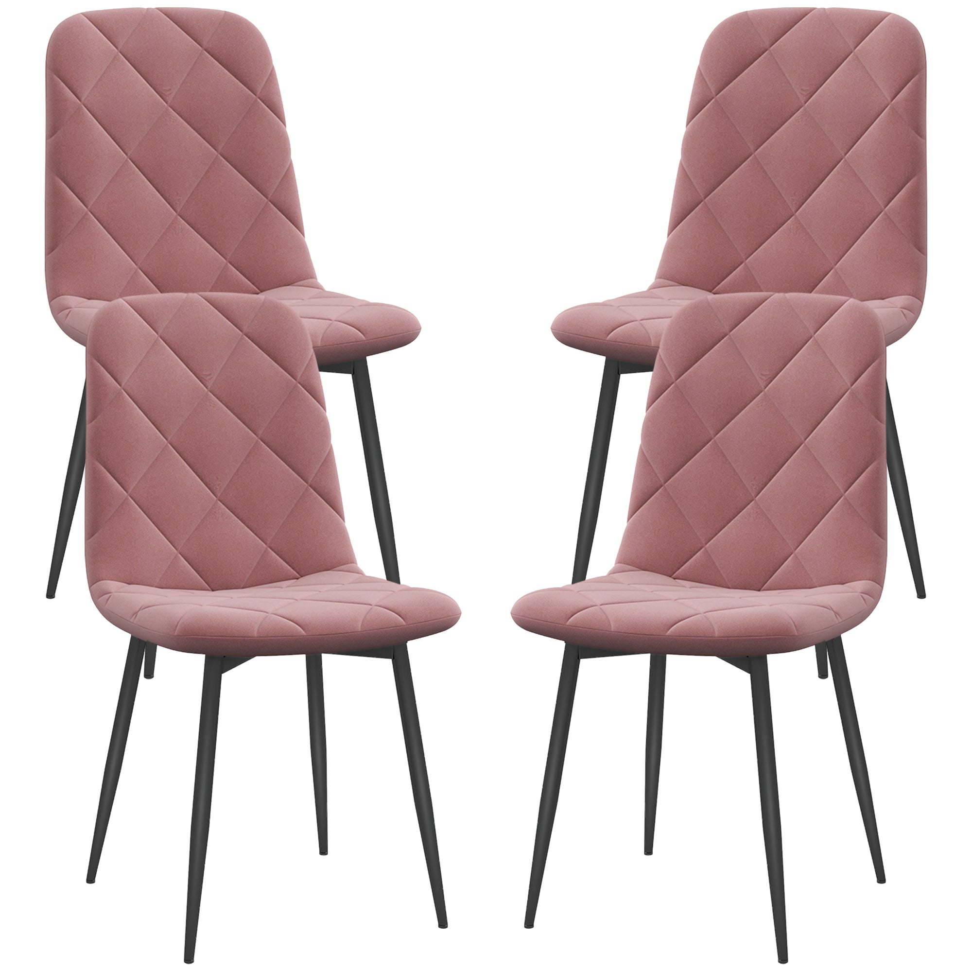 HOMCOM Esszimmerstühle 4er Set Küchenstuhl mit Rückenlehne, Samtoptik, Sessel 45 x 54 x 87 cm Rosa