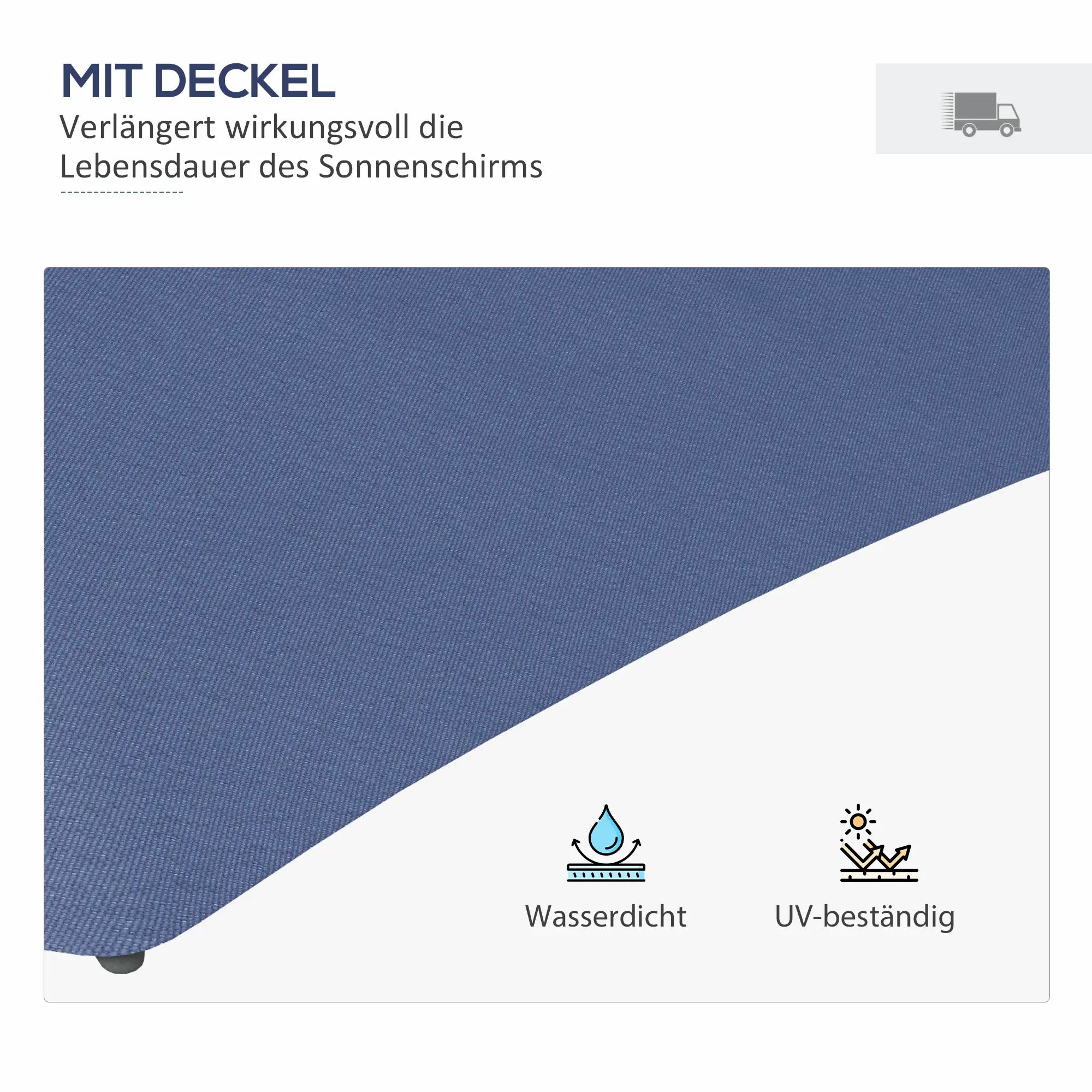 Outsunny Gartenschirm, Ampelschirm, LEDs, Solarmodul, wetterfest, inkl. Schutzhülle, Ø290 x 260 cm, Dunkelblau