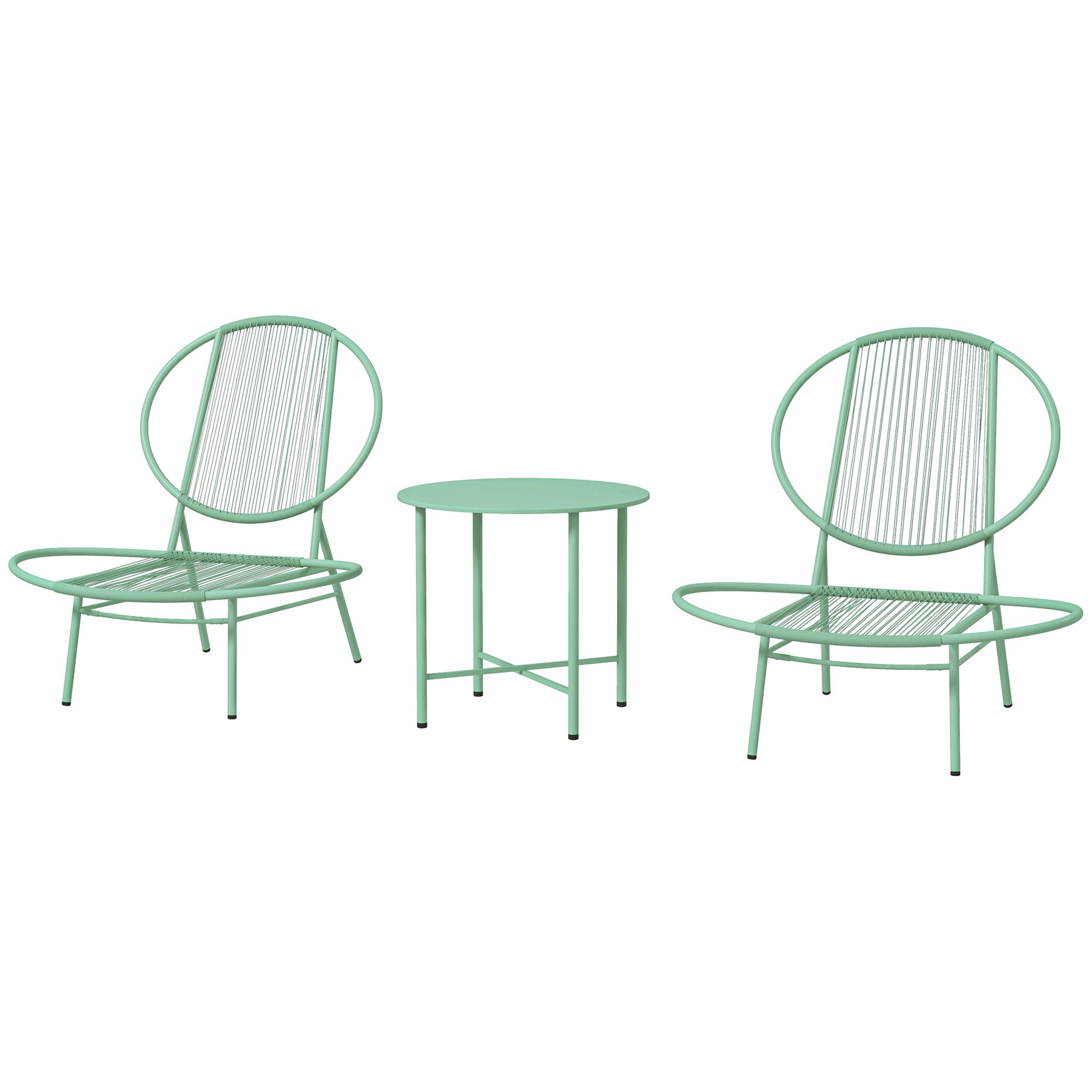 Outsunny Bistro-Set 3-teilig aus Polyrattan Wetterfest Gartenmöbel Set mit Bistrotisch Muschelförmige Gartenstühlen Grün
