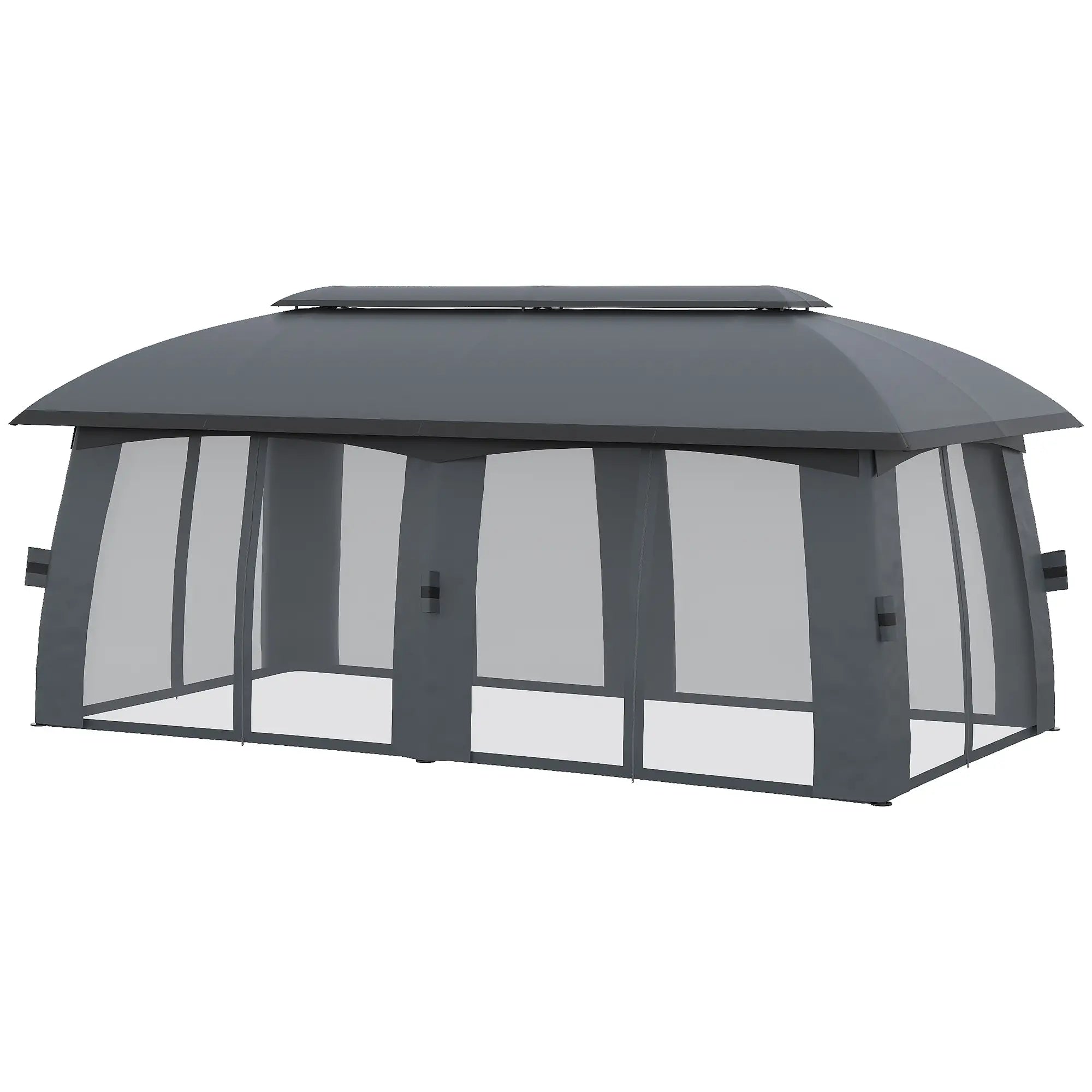 Outsunny Pavillon, Partyzelt, mit Fliegennetzen, Winddach, bis 15 Personen, dunkelgrau, 3 x 6 x 3 m