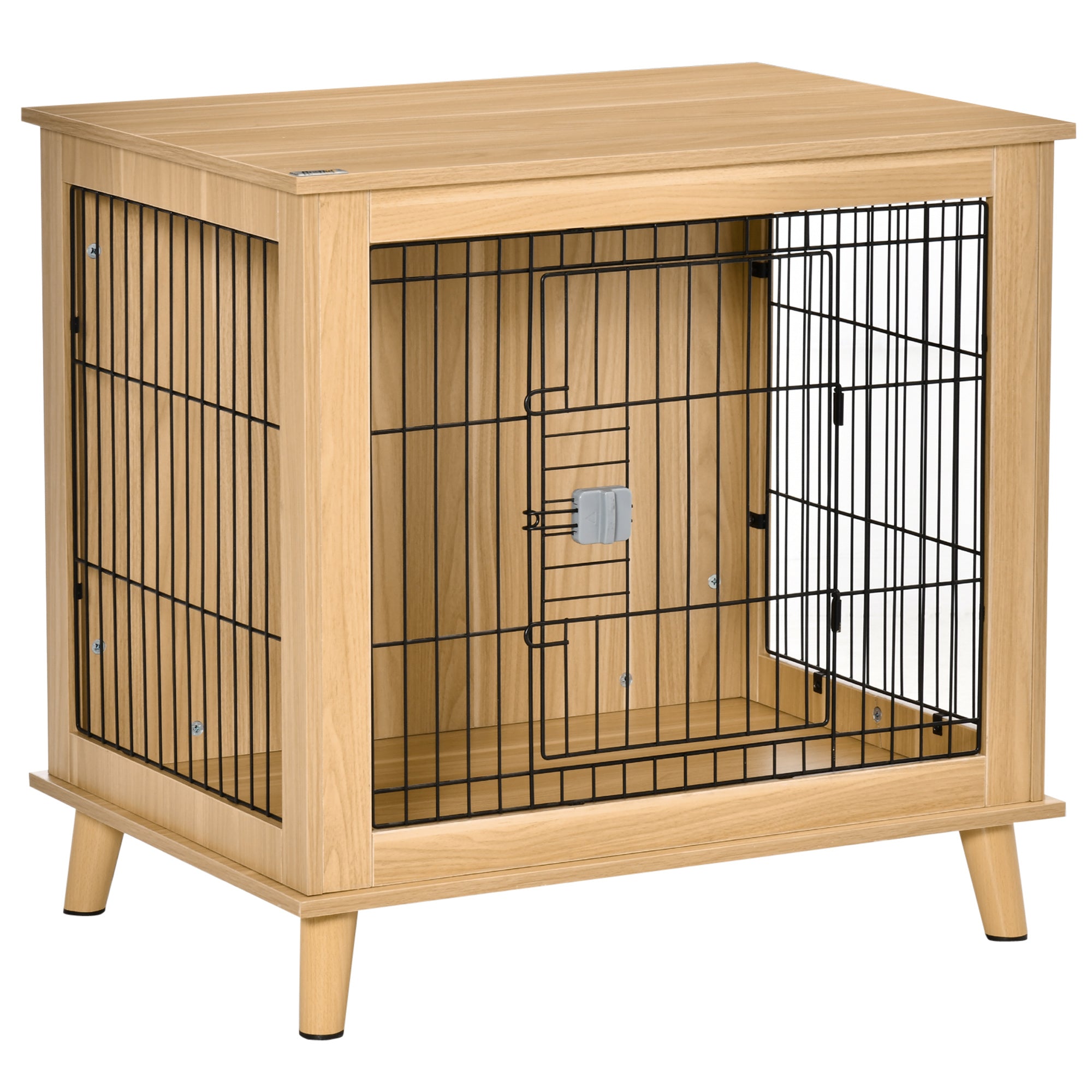 PawHut Transportbox aus Holz, Hundebox 81 cm x 58,5 cm x 76 cm Eiche Stahl Braun + Schwarz