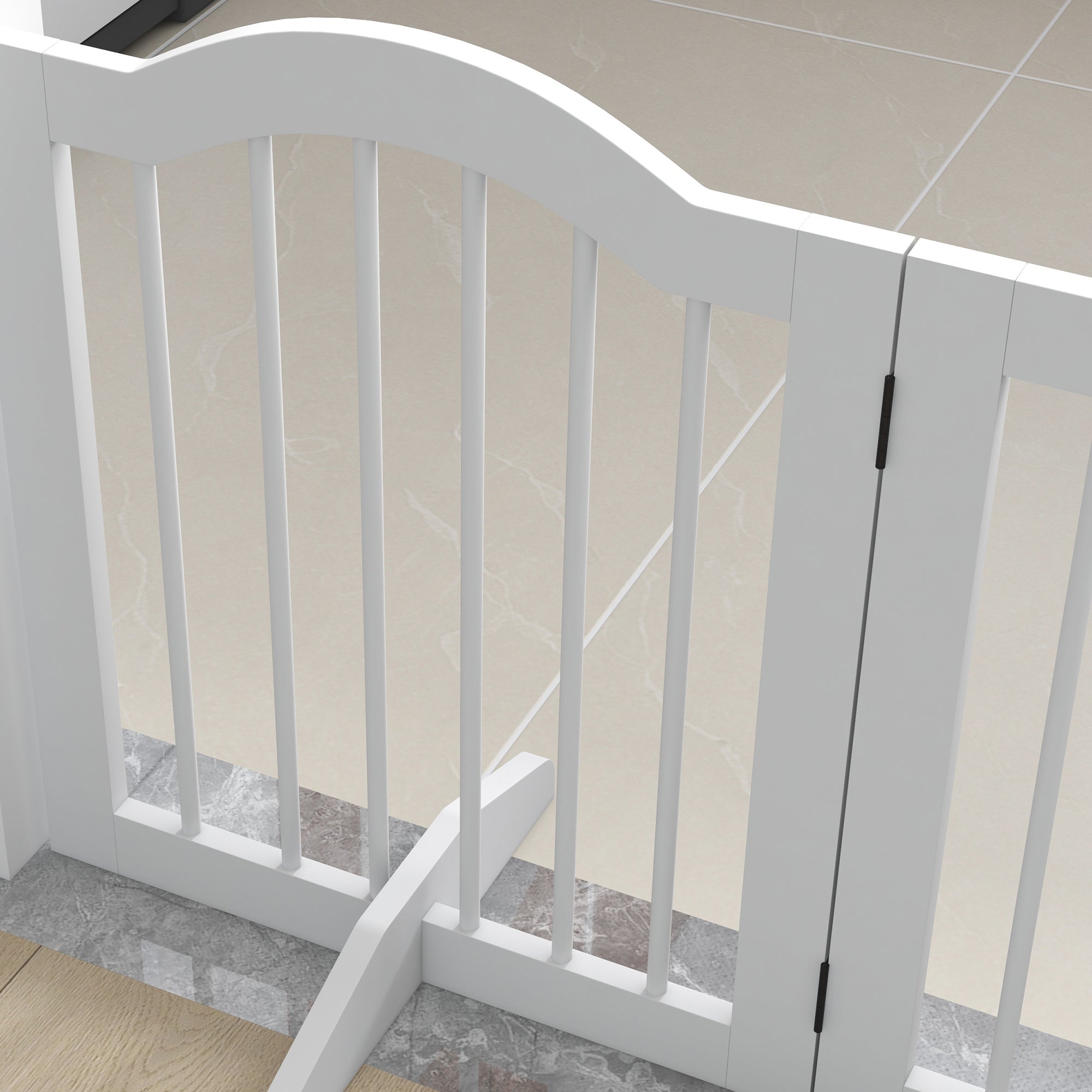 PawHut Faltbares Hunde-Absperrgitter, 4 Paneele, für Treppen, Flure, Türen, MDF/Massivholz, Weiß