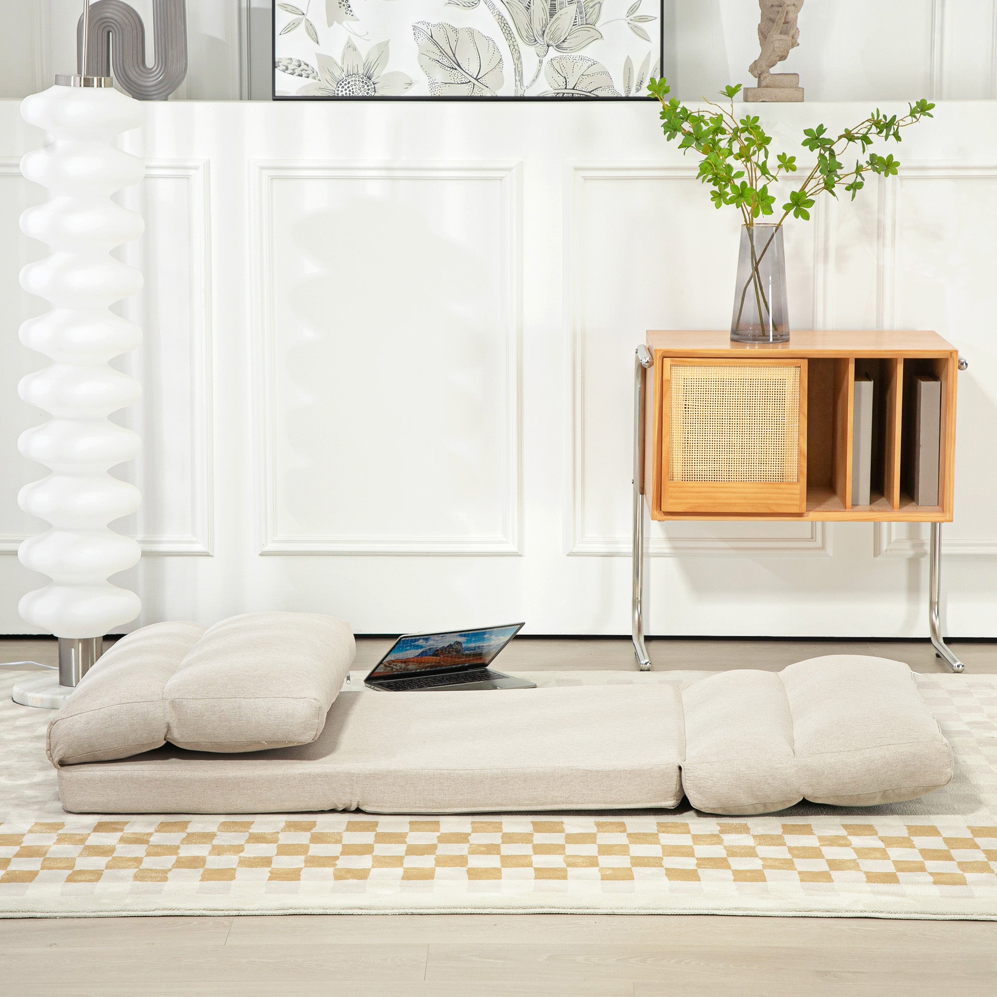 HOMCOM Sitzsack mit Bettfunktion, neigbare Lehne, klappbar, bis 120kg, 70 x 72 x 56 cm, Beige