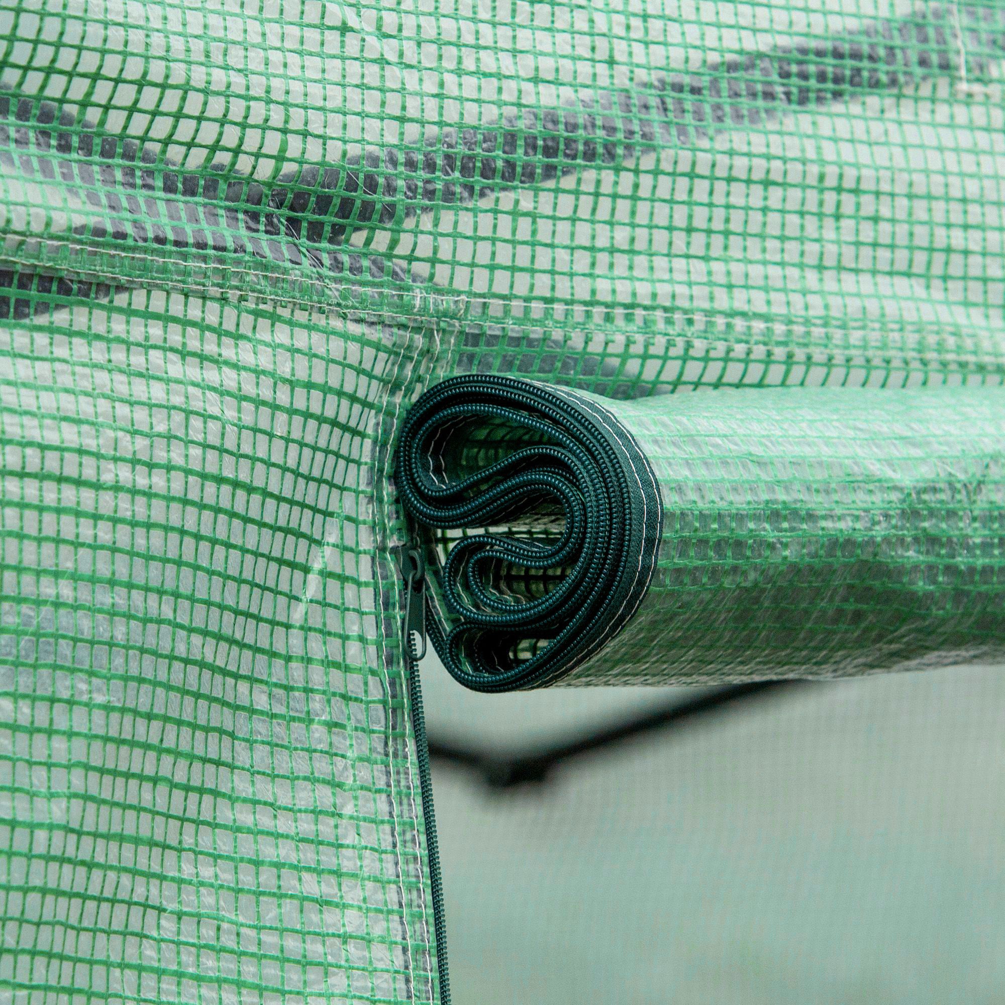 Outsunny Foliengewächshaus, Treibhaus, begehbar, Netzfenster, Metallrahmen, 4x3x2m, Grün