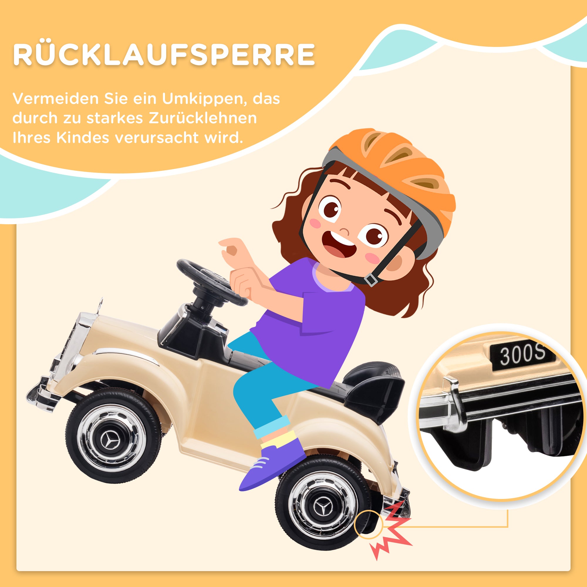 AIYAPLAY Rutscher Kinderauto Mercedes Benz Design 300 S Design, Beige