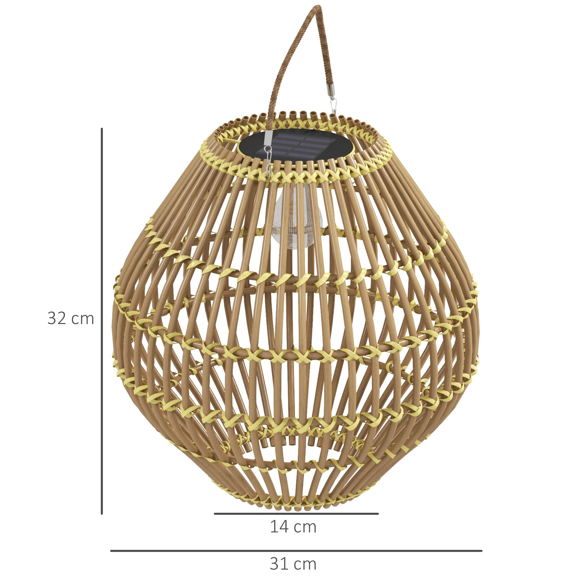 Outsunny Gartenleuchte Solarleuchte Garten-Solarleuchte, PE-Rattan, Boho-Design, 31 cm x 31 cm x 32 cm, Gelb