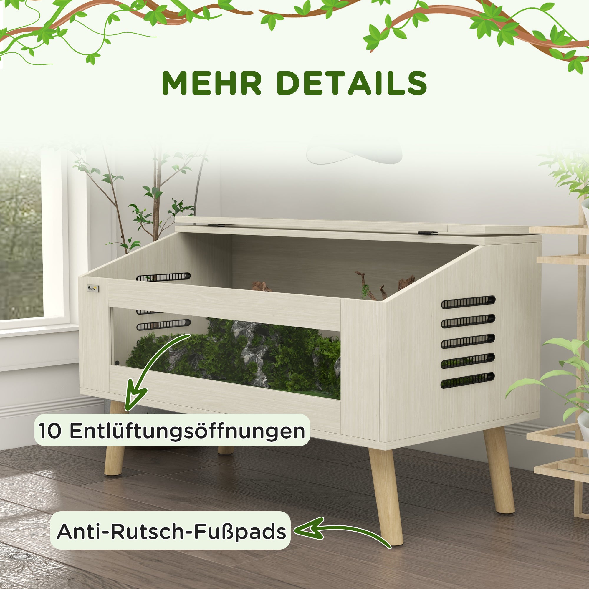 PawHut Reptilienbox, Eidechsenkasten, 140 Liter, Heizkissen-kompatibel, Glasfenster