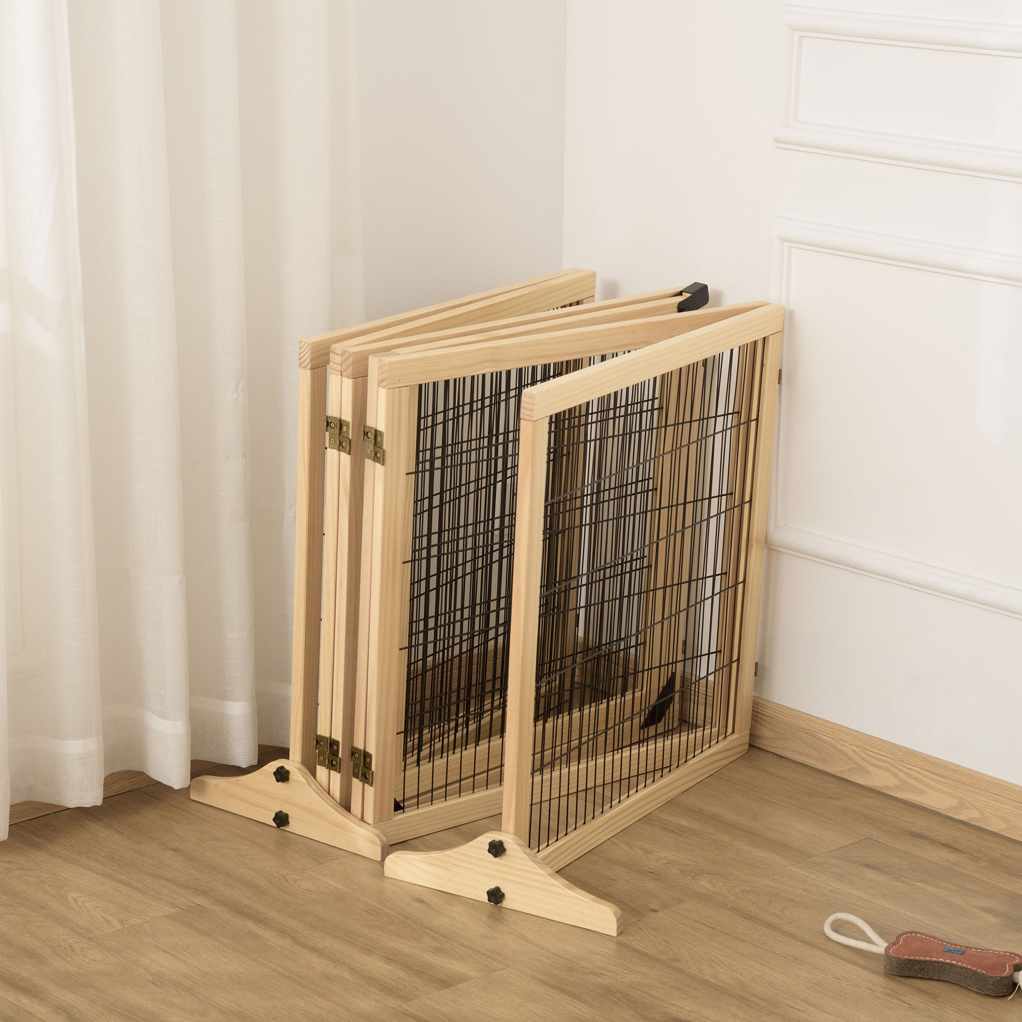 PawHut Haustiergitter Absperrgitter für Hunde, Kiefernholz, klappbar 432 x 36 x 70c m, Natur